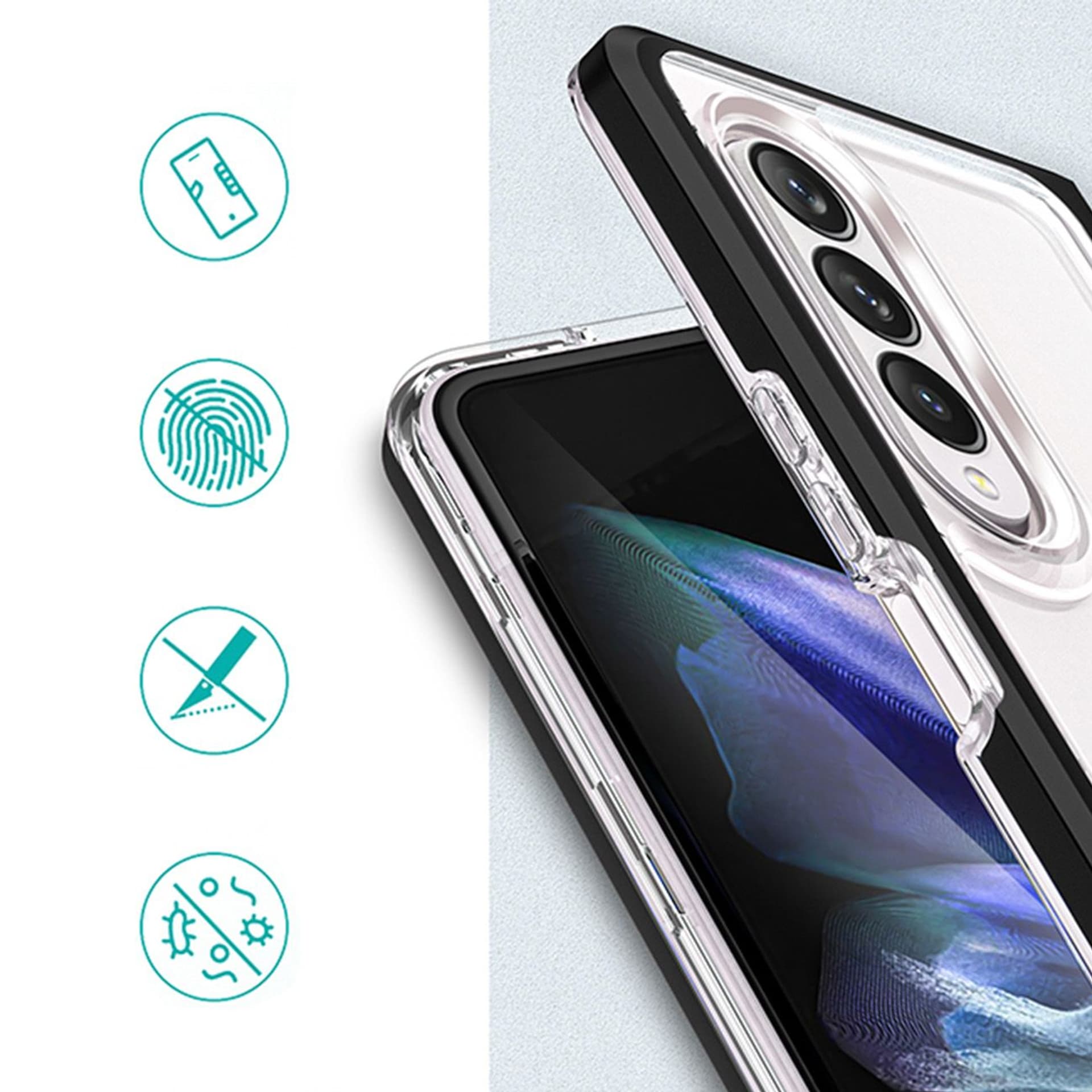 

Clear 3in1 etui Samsung Galaxy Z Fold 4 silikonowy pokrowiec z ramką czerwone