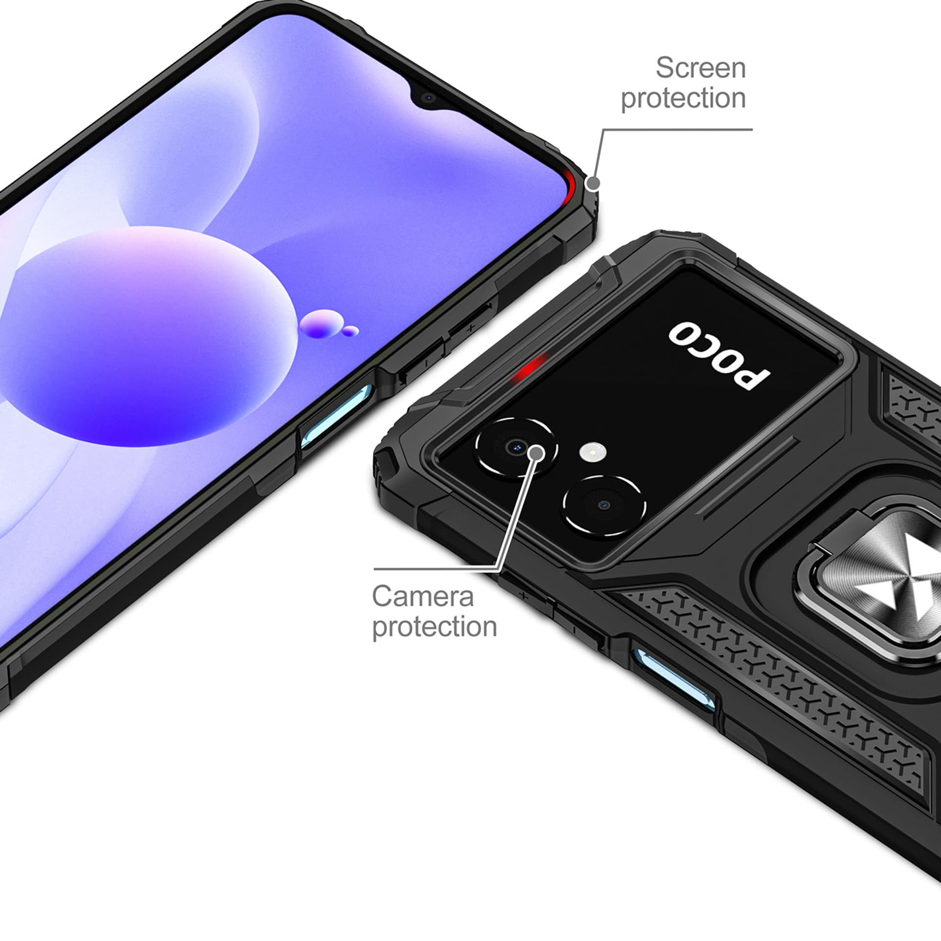 

Wozinsky Ring Armor etui Xiaomi Redmi Note 11E /Redmi 10 5G / Redmi 10 Prime+ 5G / Poco M4 5G pancerny pokrowiec uchwyt magnetyczny ring czarne