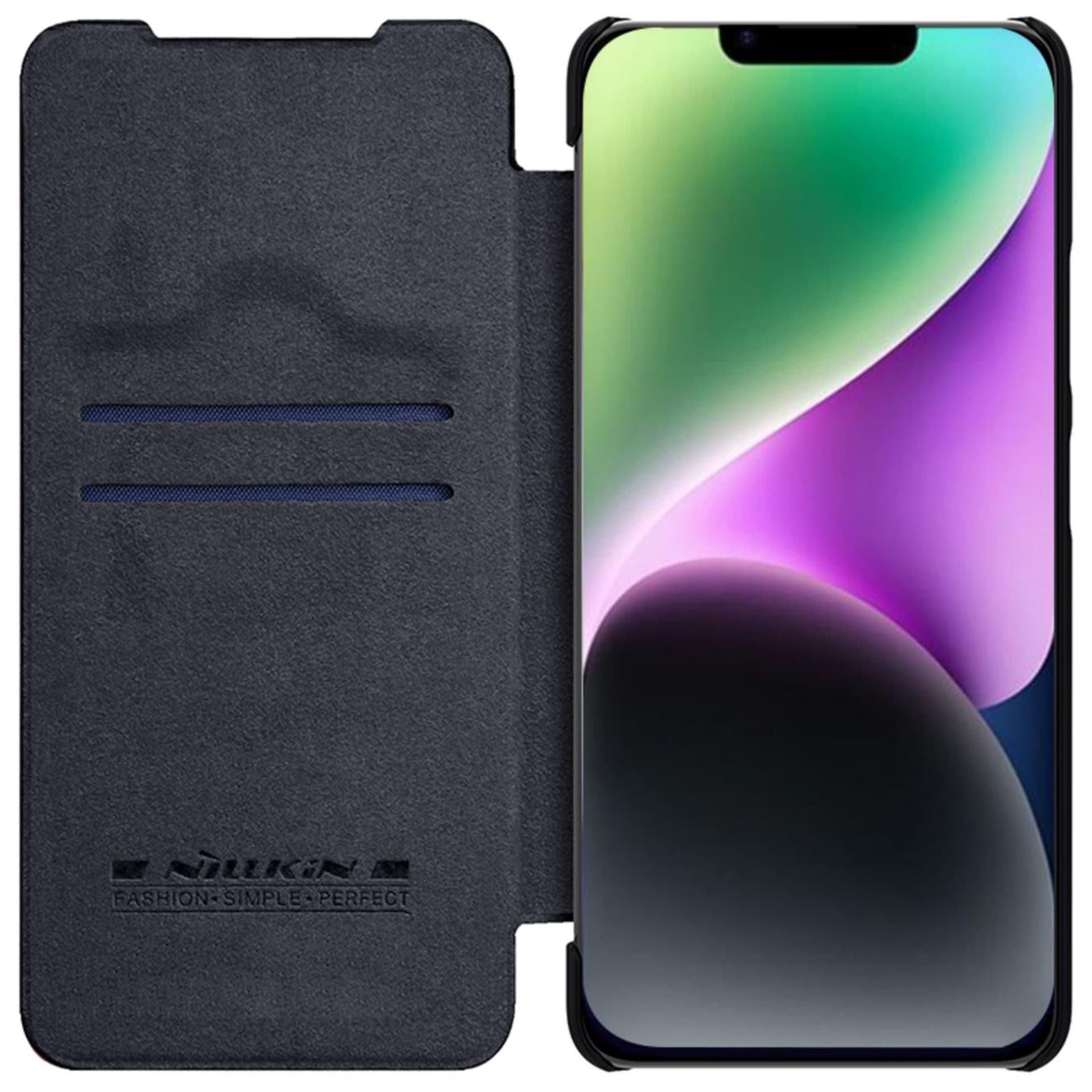

Nillkin Qin Leather Pro Case etui iPhone 14 osłona na aparat kabura pokrowiec obudowa z klapką czarny