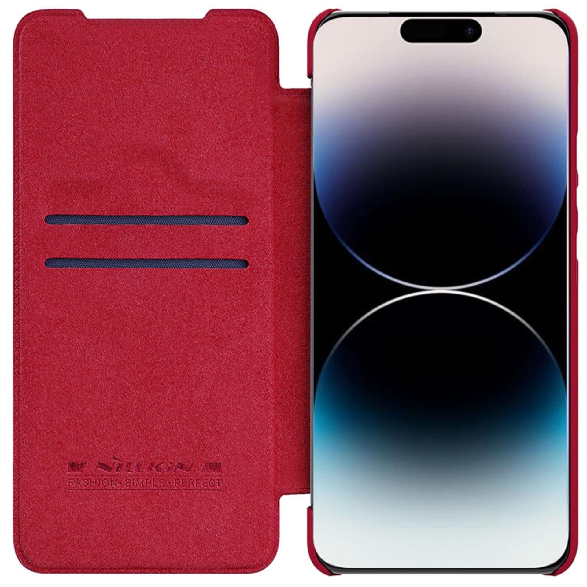 

Nillkin Qin Leather Pro Case etui iPhone 14 Pro Max osłona na aparat kabura pokrowiec obudowa z klapką czerwony