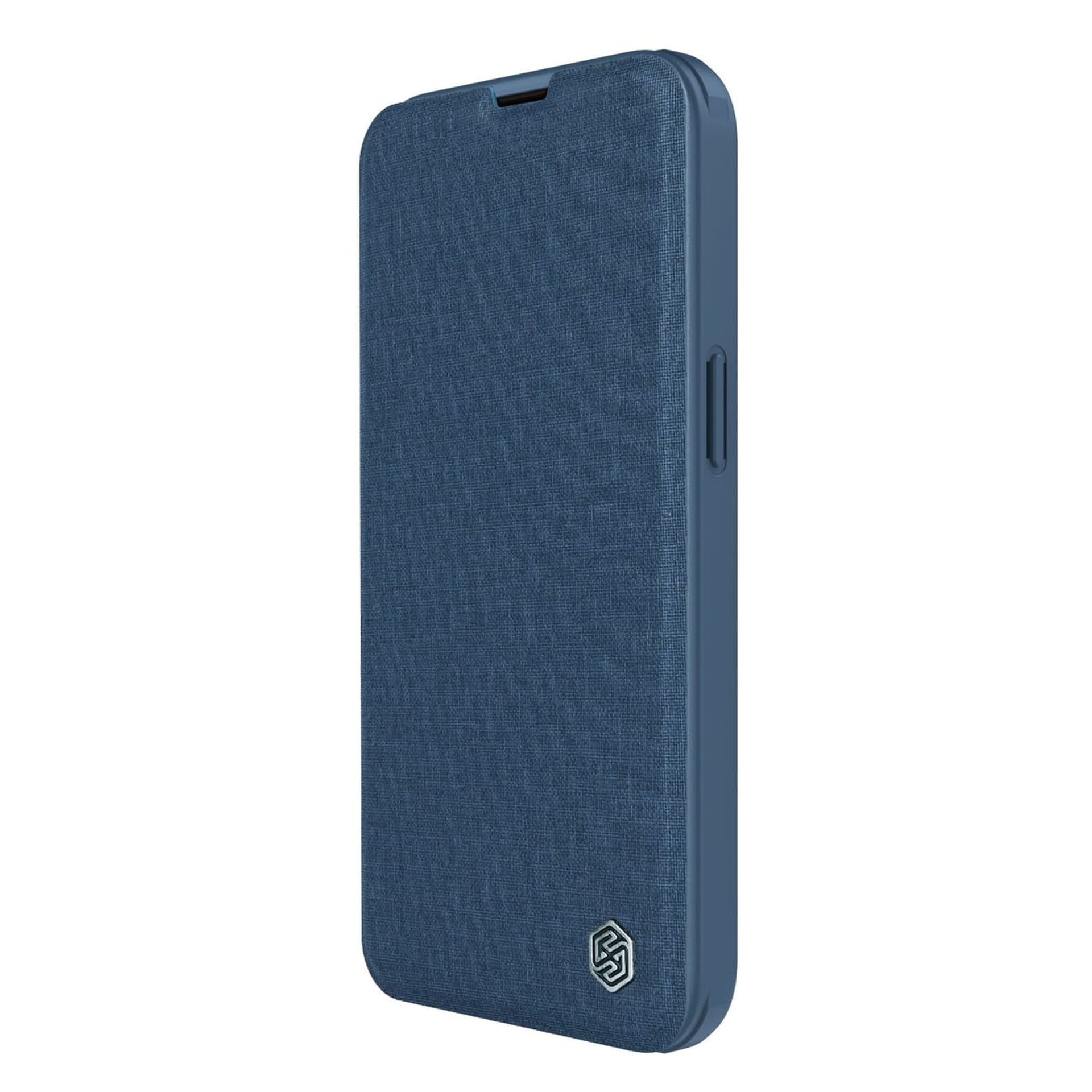 

Nillkin Qin Cloth Pro Case etui do iPhone 14 osłona na aparat kabura pokrowiec obudowa z klapką niebieski