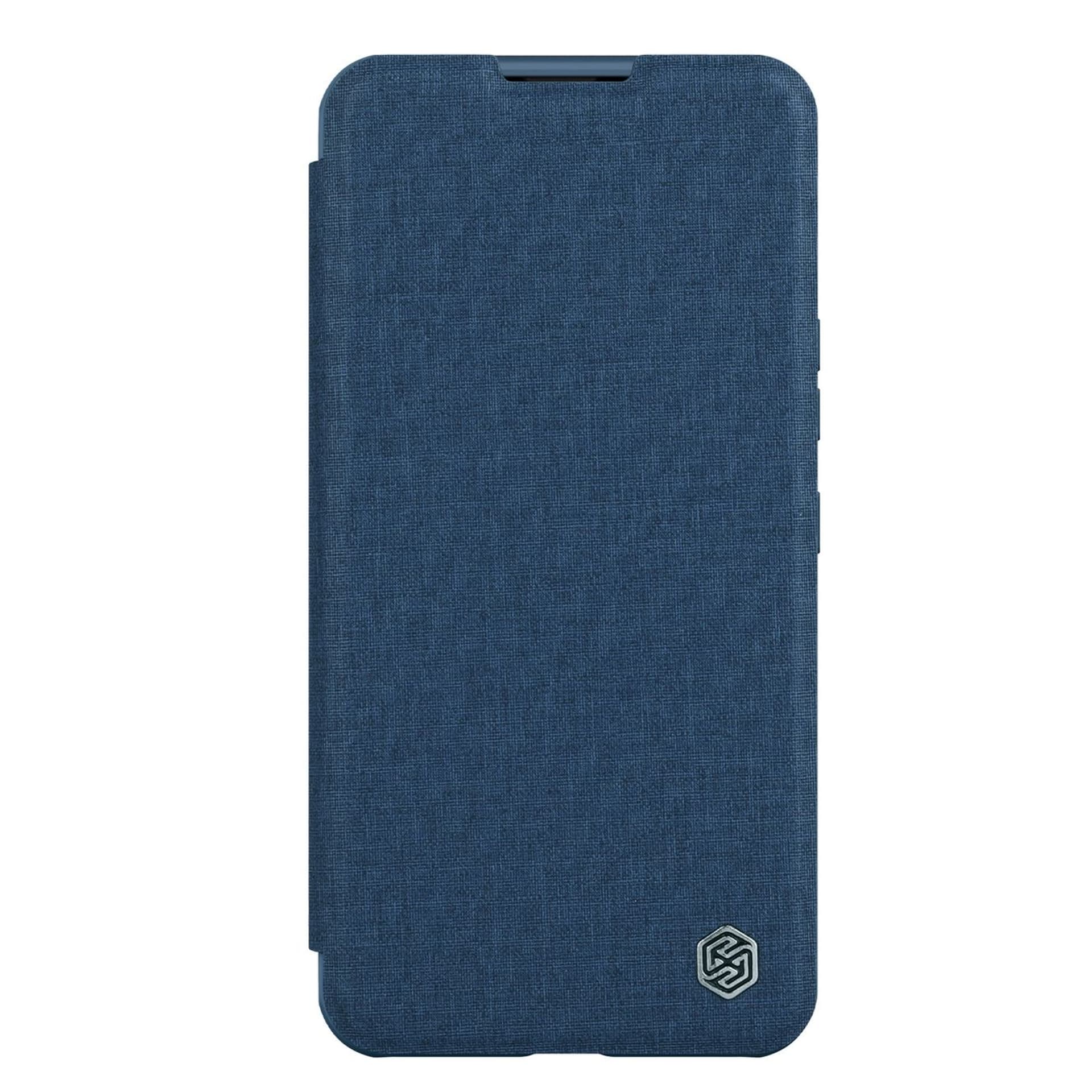 

Nillkin Qin Cloth Pro Case etui do iPhone 14 Plus osłona na aparat kabura pokrowiec obudowa z klapką niebieski