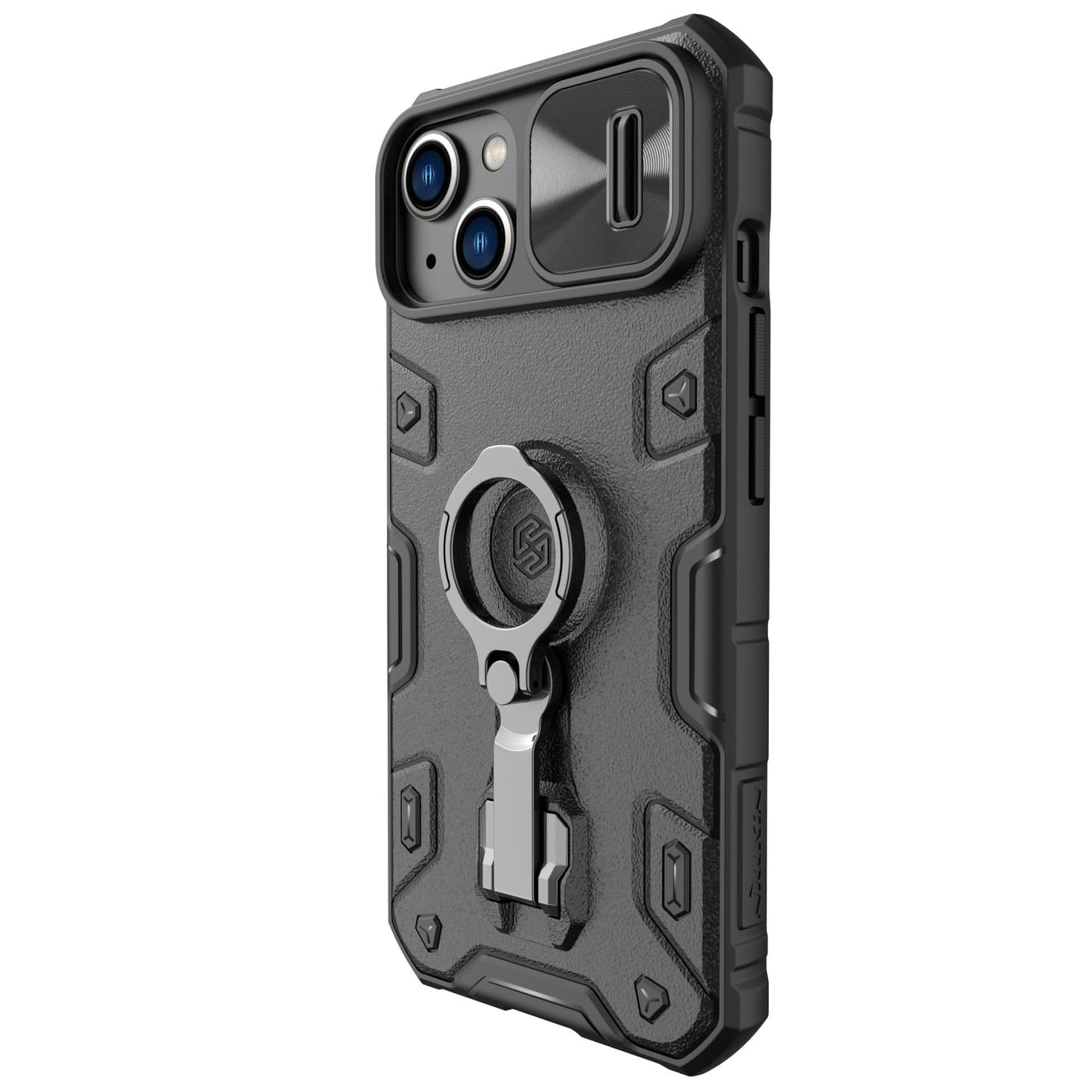 

Nillkin CamShield Armor Pro Magnetic Case etui iPhone 14 MagSafe pancerny pokrowiec podstawka ring czarny