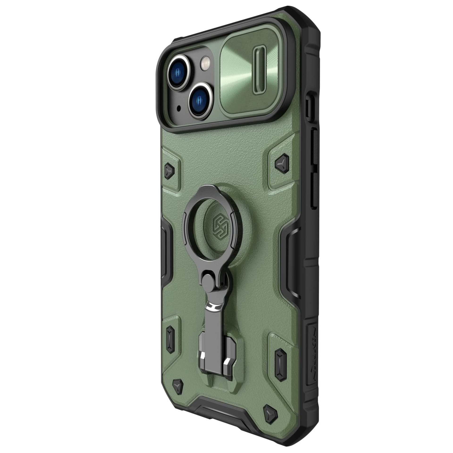 

Nillkin CamShield Armor Pro Case etui iPhone 14 pancerny pokrowiec z osłoną na aparat ring podstawka ciemnozielone