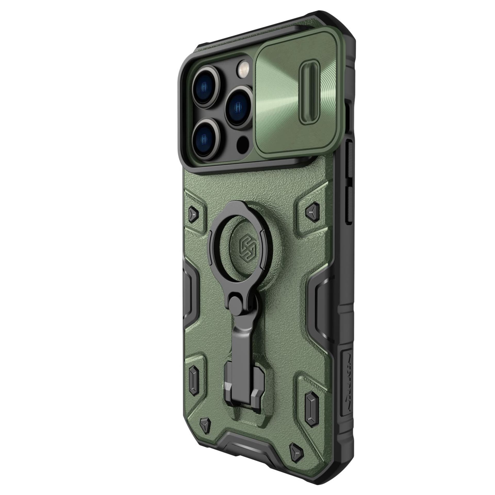 

Nillkin CamShield Armor Pro Case etui iPhone 14 Pro pancerny pokrowiec z osłoną na aparat ring podstawka ciemnozielone