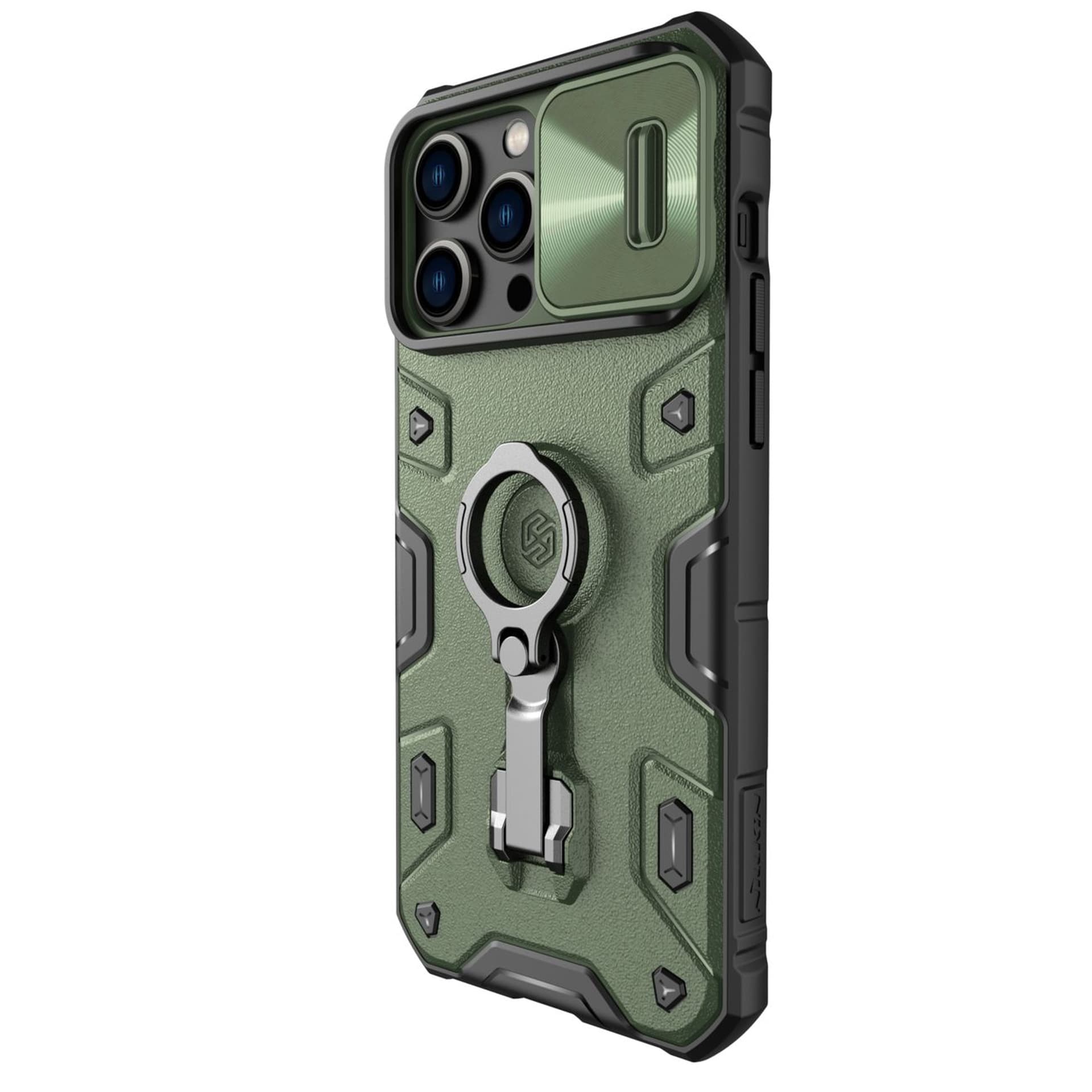 

Nillkin CamShield Armor Pro Case etui iPhone 14 Pro Max pancerny pokrowiec z osłoną na aparat ring podstawka ciemnozielone