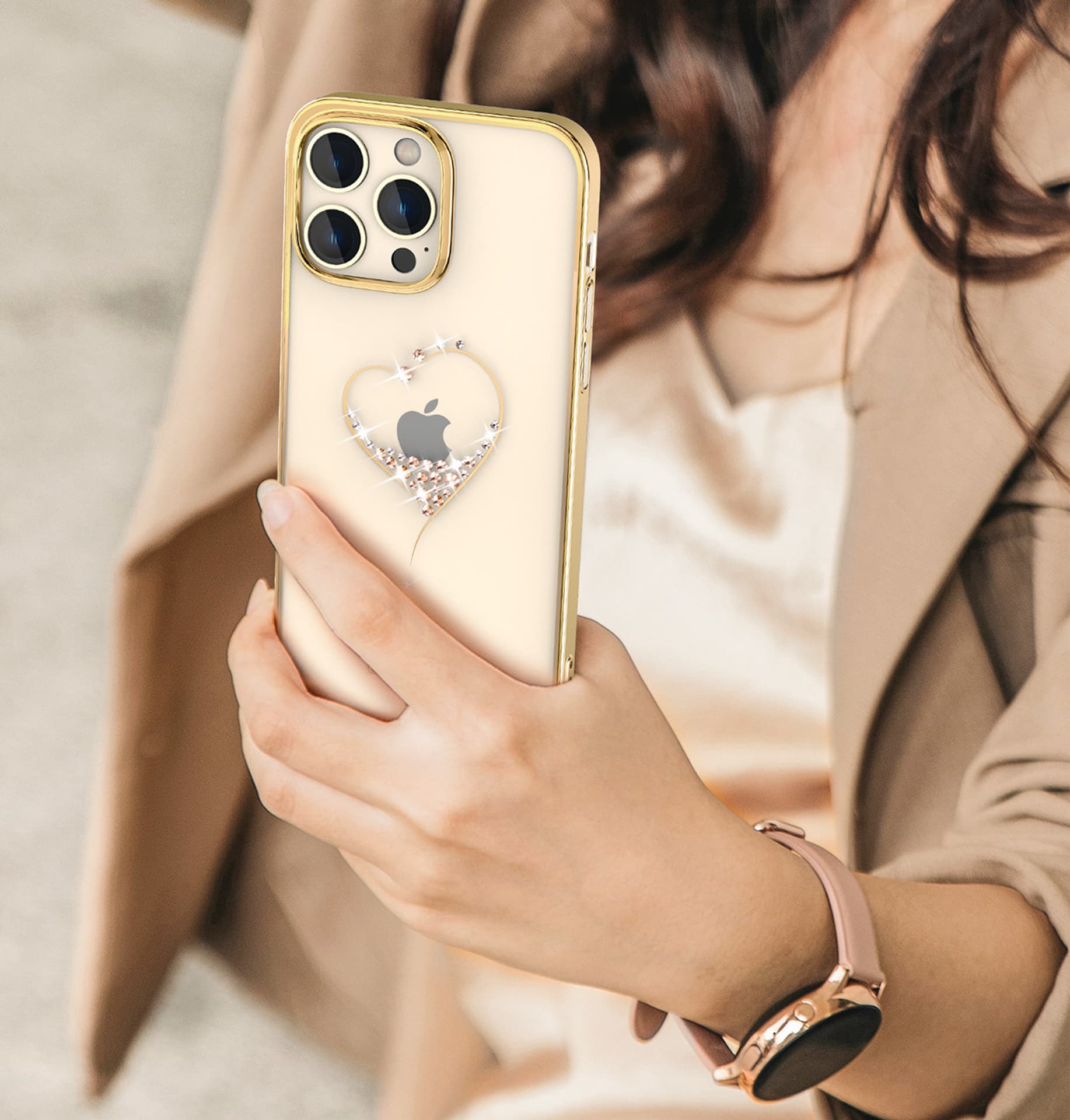 

Kingxbar Wish Series etui iPhone 14 Pro Max ozdobione kryształami złote