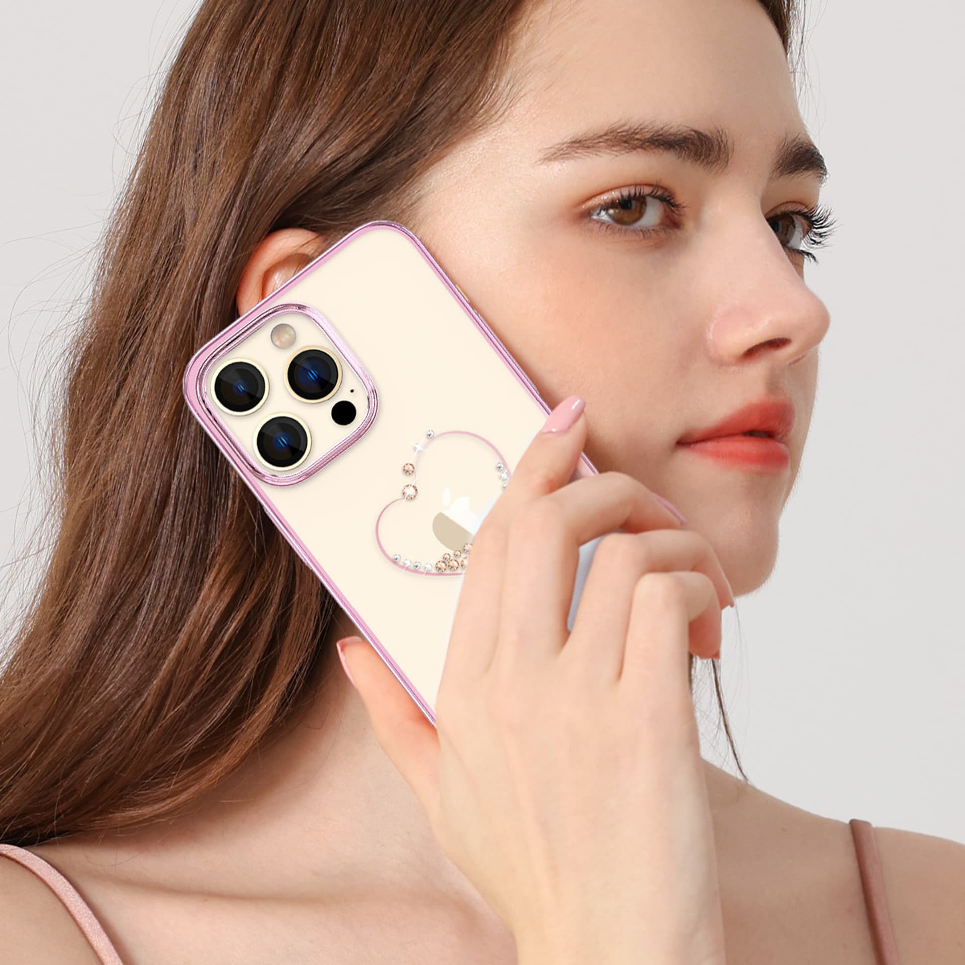 

Kingxbar Wish Series etui iPhone 14 Pro ozdobione kryształami różowe