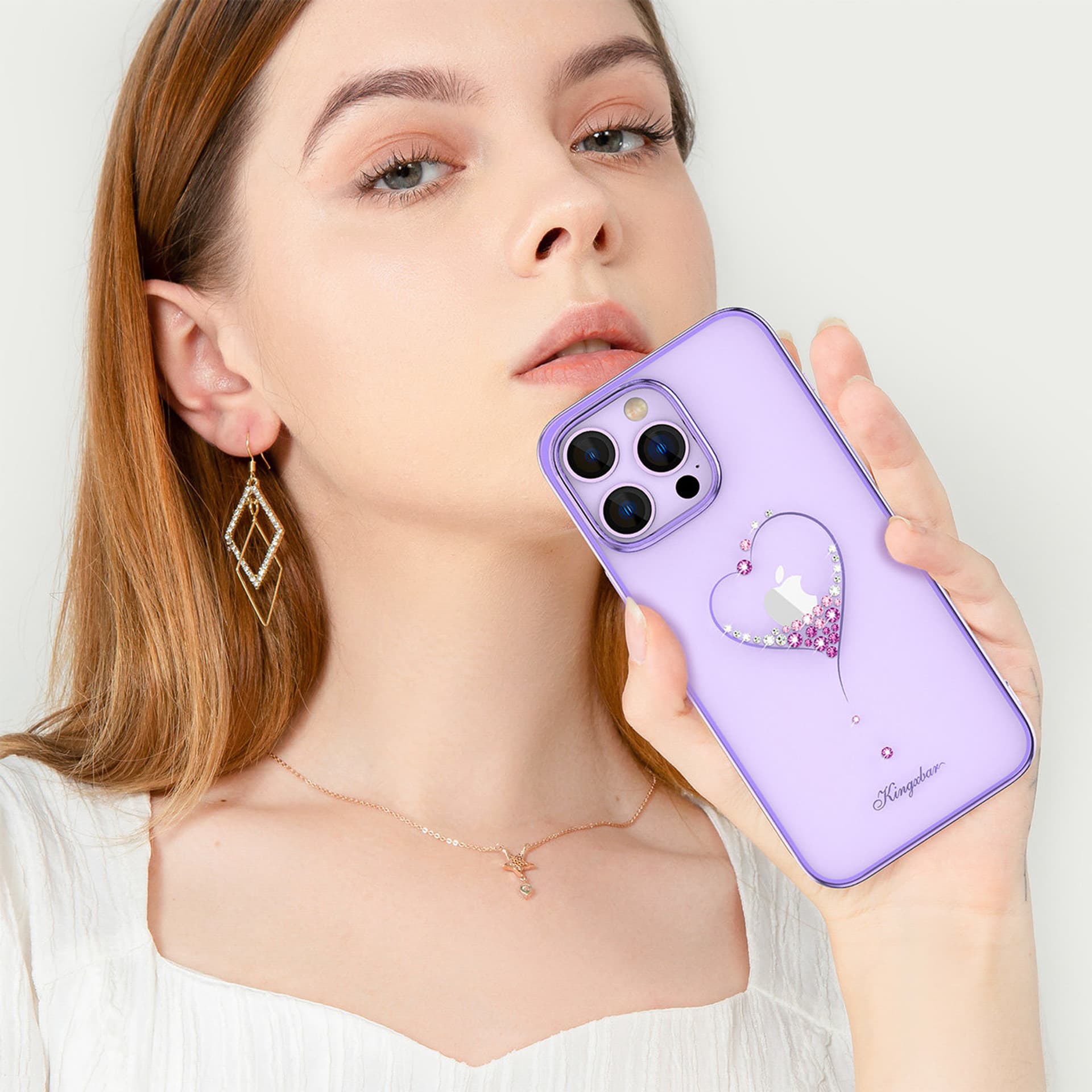 

Kingxbar Wish Series etui iPhone 14 Plus ozdobione kryształami fioletowe