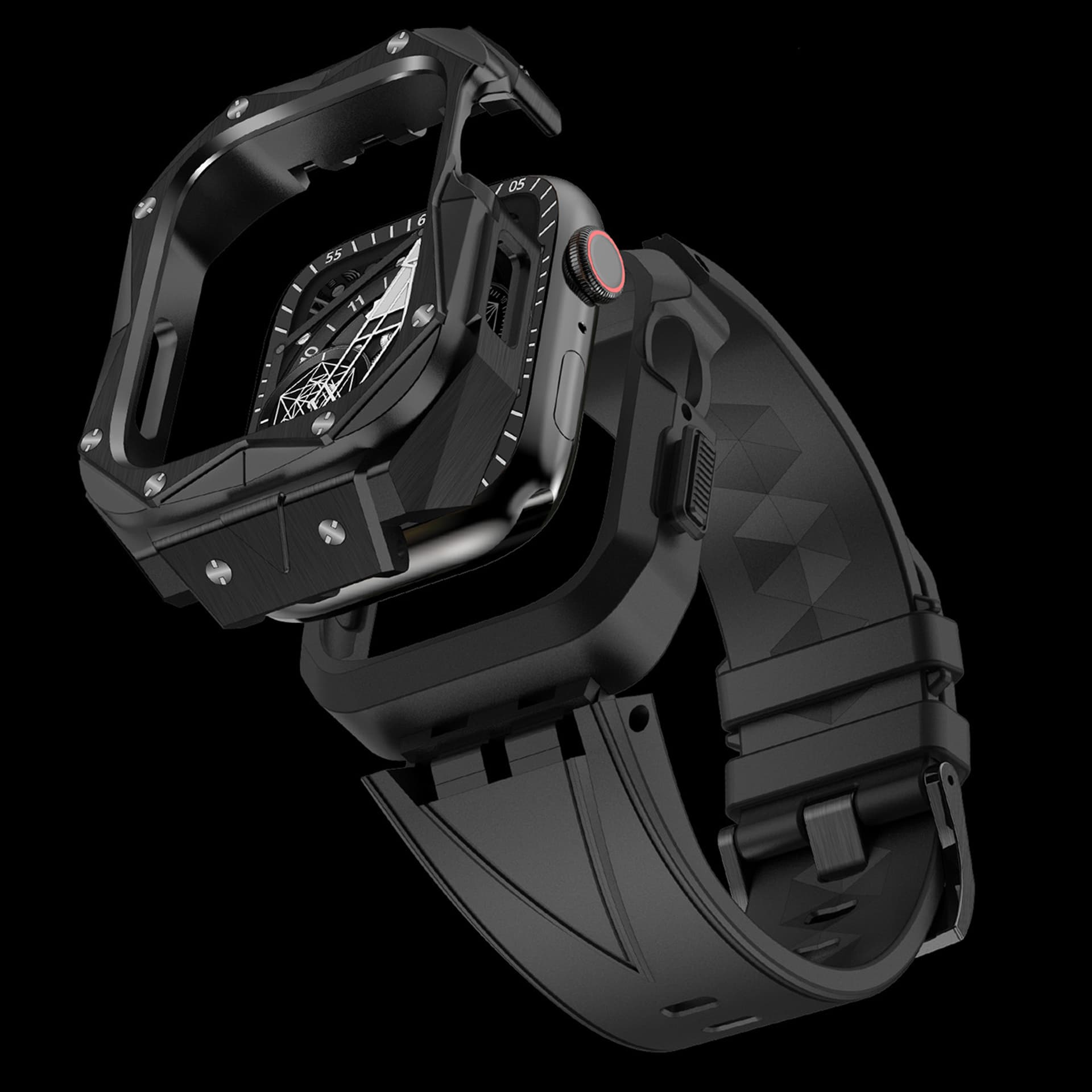 

Kingxbar CYF140 2w1 pasek Apple Watch Ultra, SE, 8, 7, 6, 5, 4, 3, 2, 1 (49, 45, 44, 42 mm) z wbudowanym pancernym etui ze stali nierdzewnej czarny, 49/45/44/42 mm) z wbudowanym pancernym etui ze stali nierdzewnej czarn