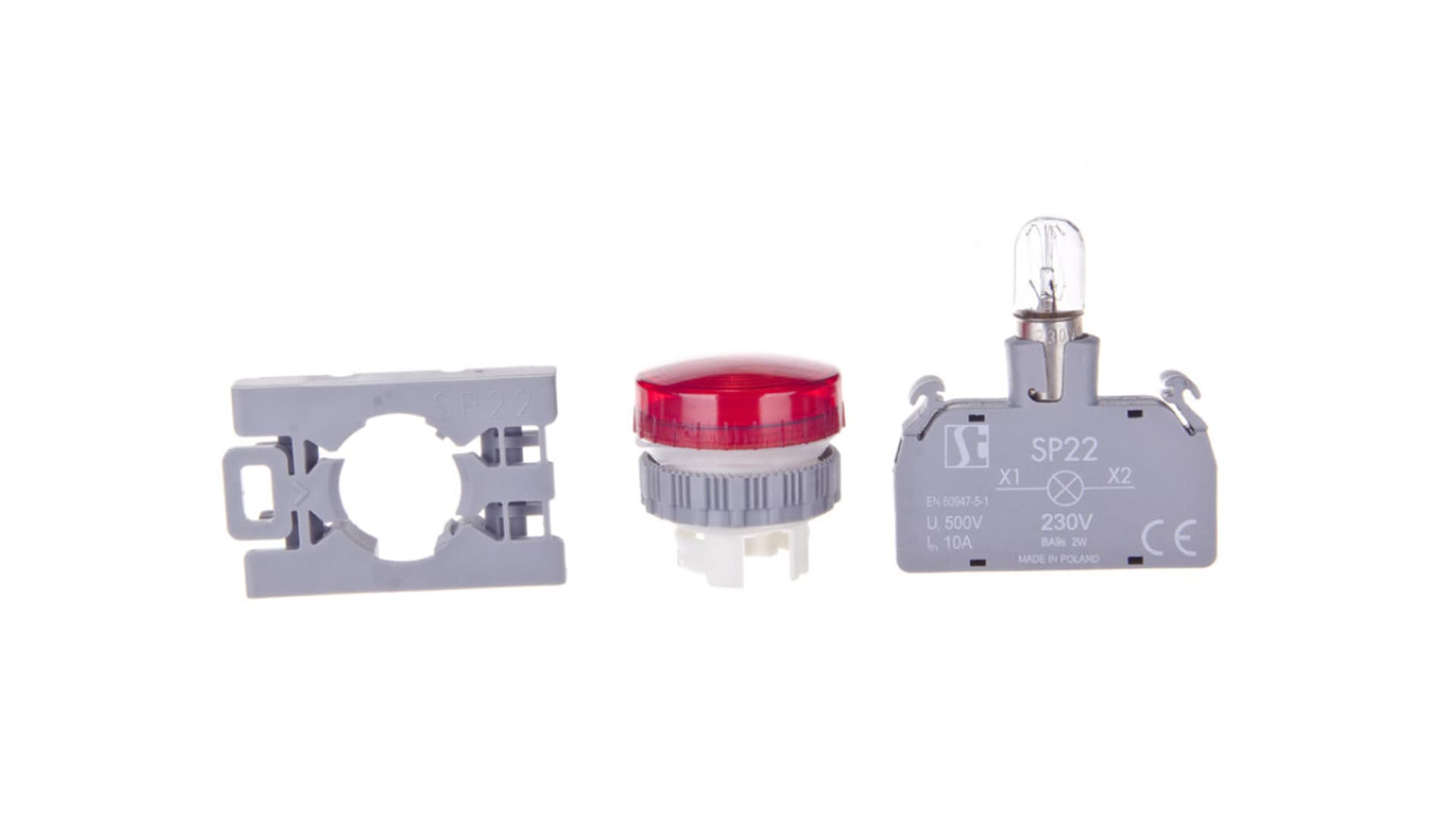 

Lampka sygnalizacyjna 22mm czerwona 230V AC SP22-LC-230-BA9S.