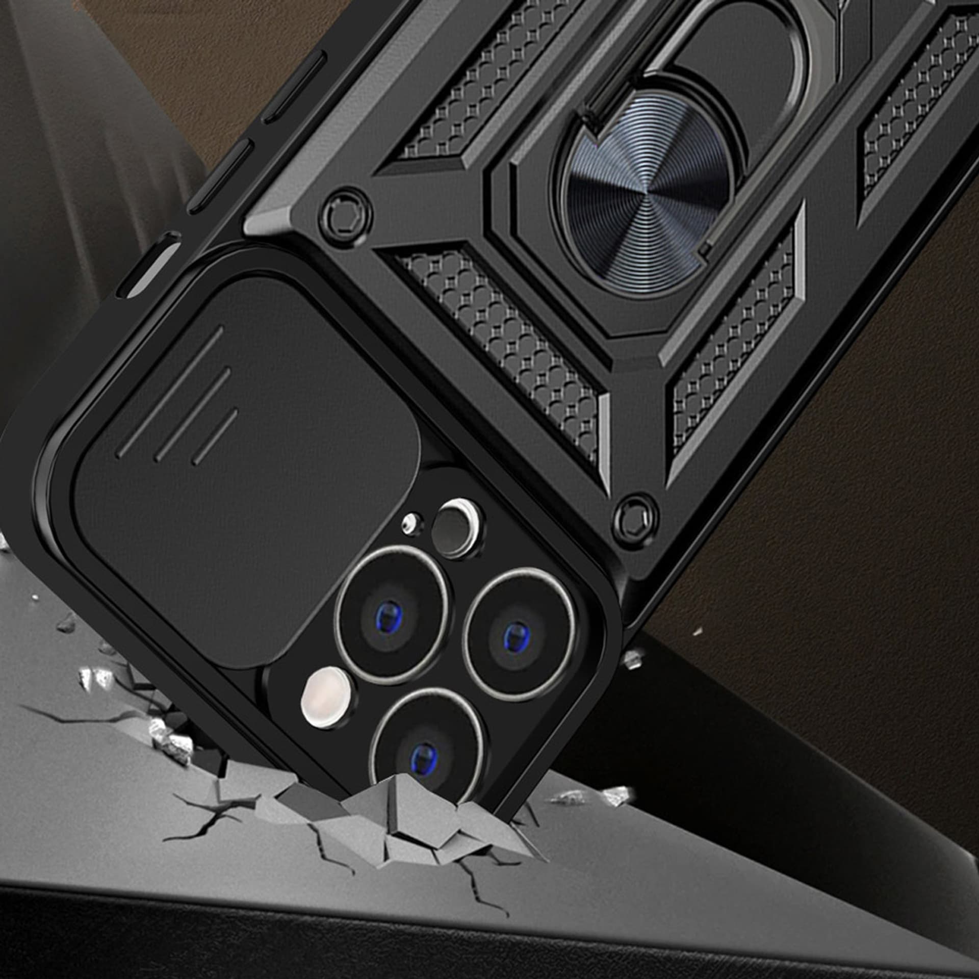 

Hybrid Armor Camshield etui iPhone 13 Pro Max pancerny pokrowiec z osłoną na aparat czarne