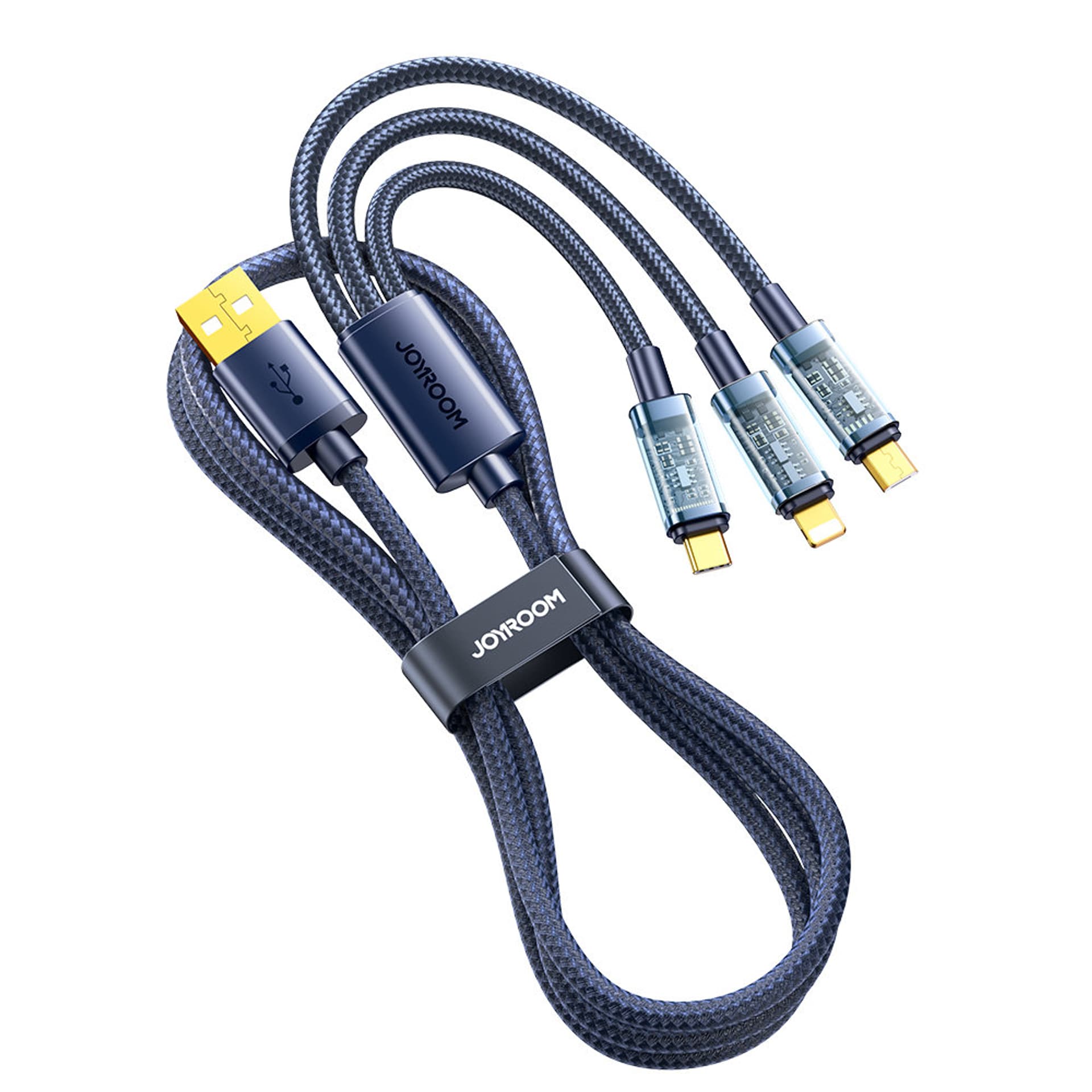 

Joyroom 3w1 kabel USB - USB Typ C / Lightning / micro USB 3,5 A 1,2m niebieski (S-1T3015A5)