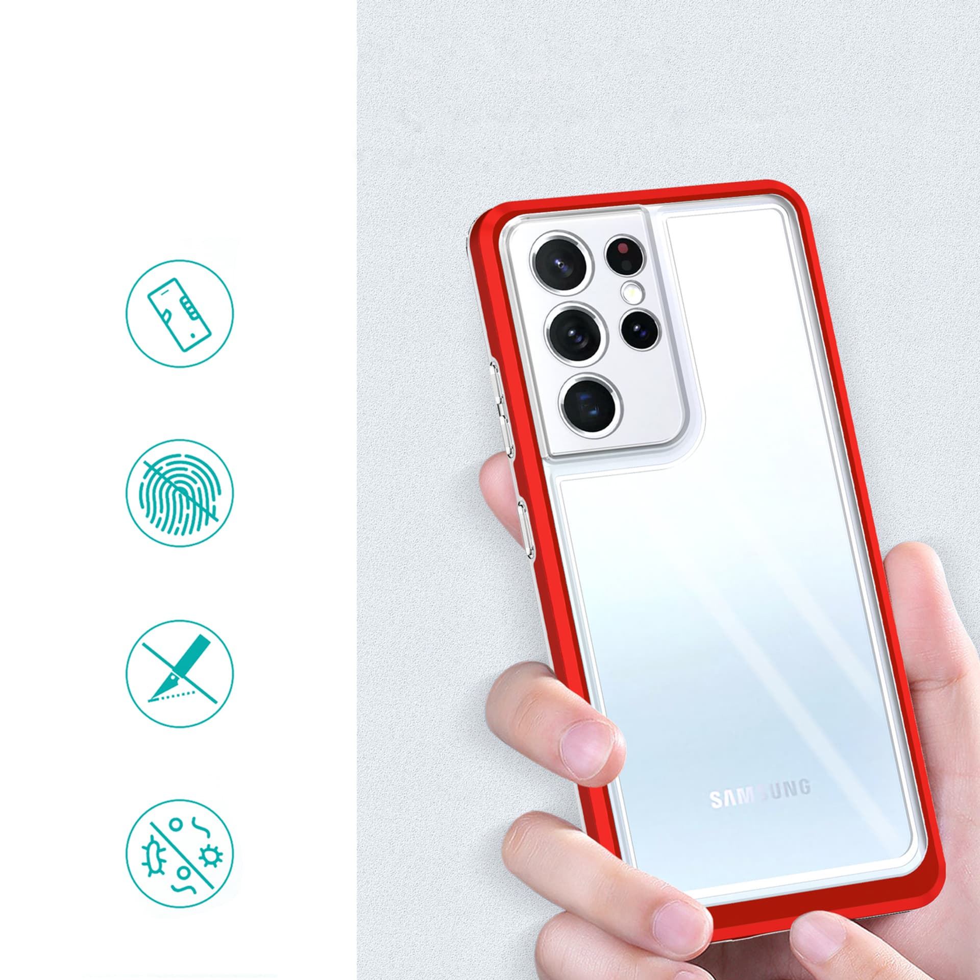 

Clear 3in1 etui do Samsung Galaxy S23 Ultra silikonowy pokrowiec z ramką czerwone