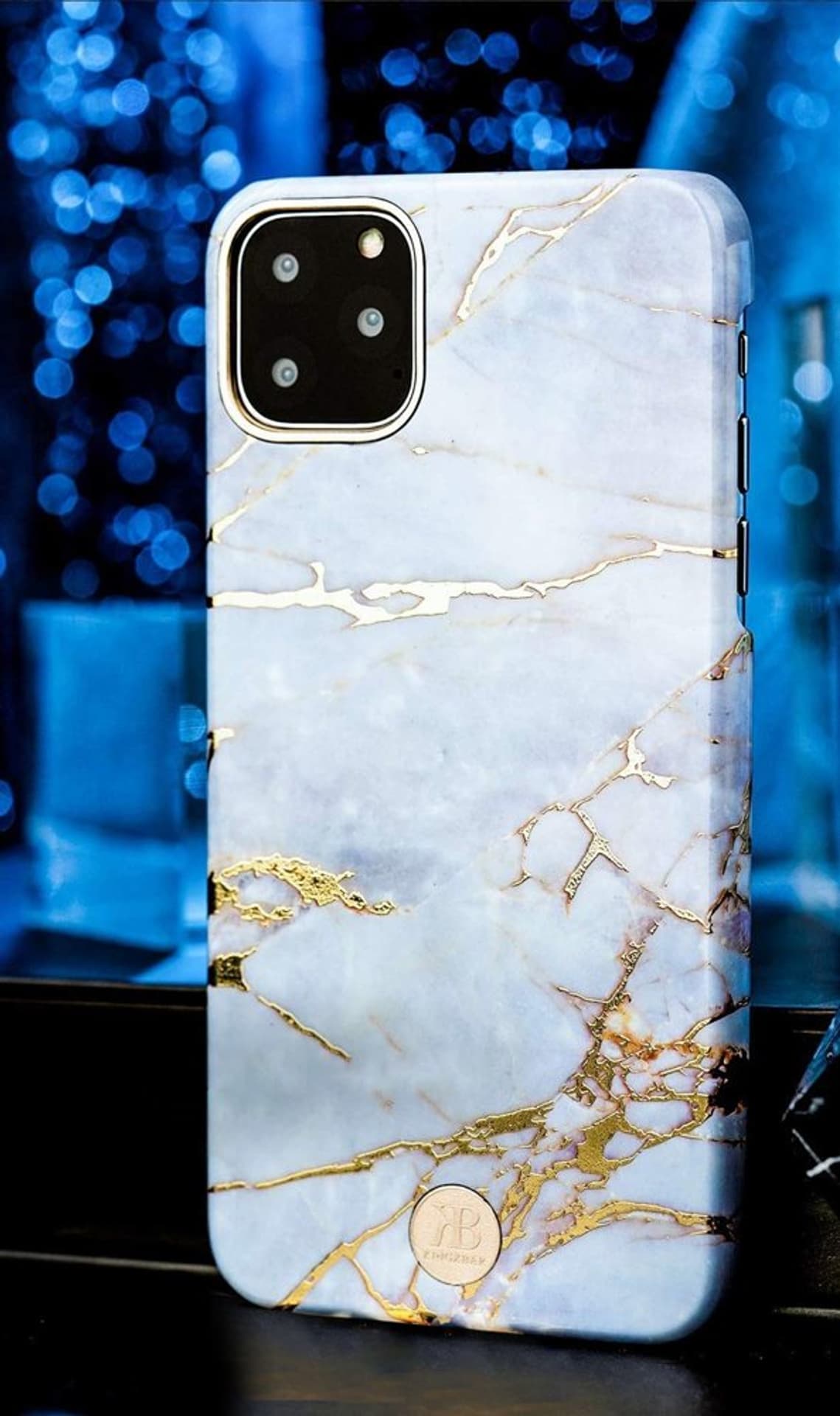 

Kingxbar Marble Series eleganckie etui pokrowiec z nadrukiem marmur iPhone 11 Pro Max biało-błękitny