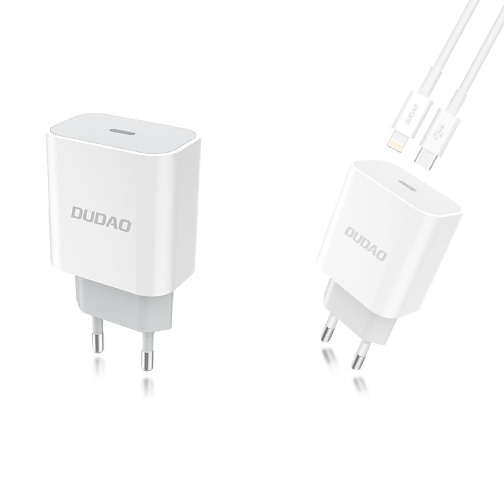 

Dudao szybka ładowarka sieciowa EU USB Typ C Power Delivery 18W + kabel przewód USB Typ C / Lightning 1m biały (A8EU + PD cable white)