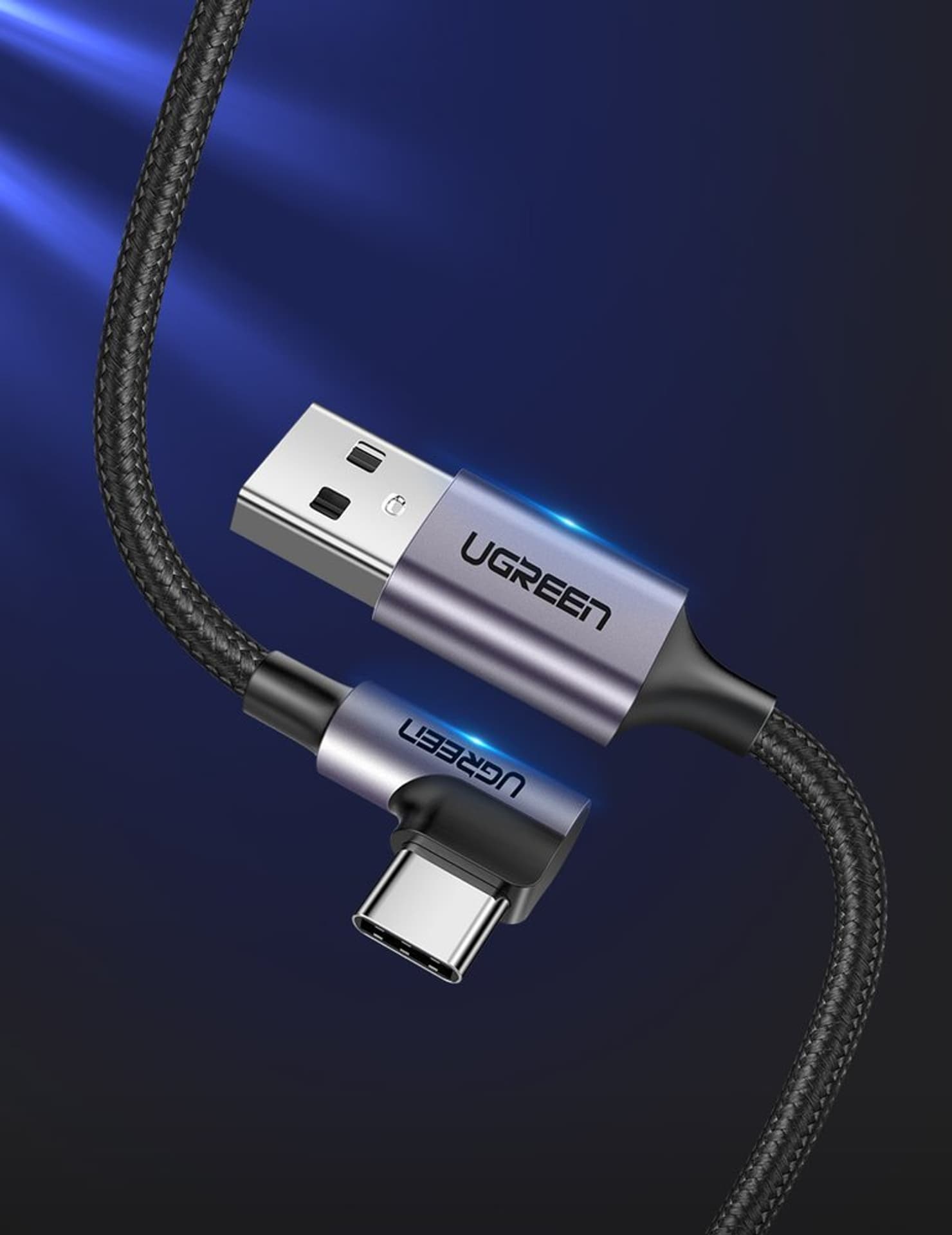 

Ugreen kątowy kabel przewód USB - USB Typ C 2m 3A szary (50942)
