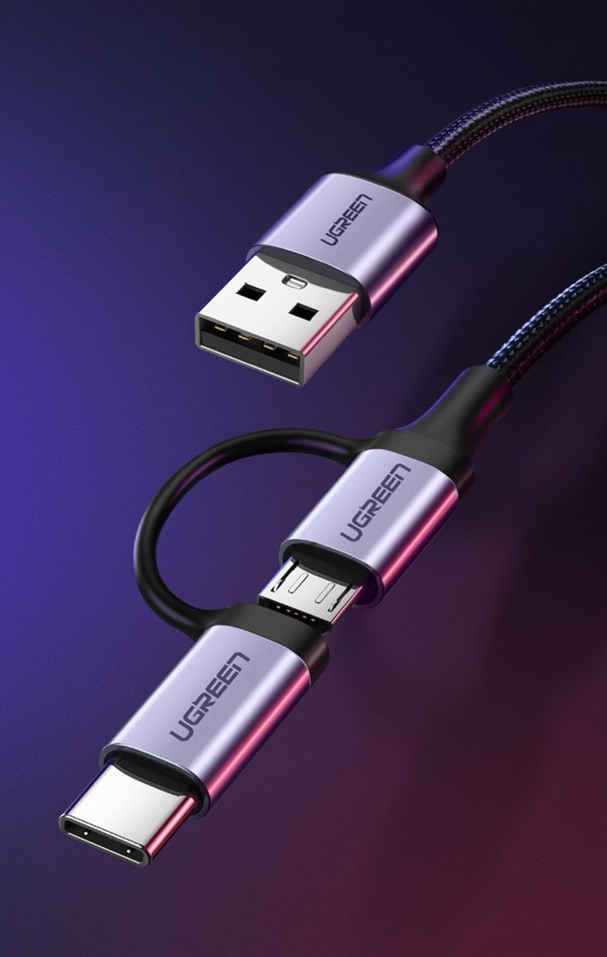 

Ugreen kabel przewód 2w1 USB - micro USB / USB Typ C 1m 2,4A czarny (30875)