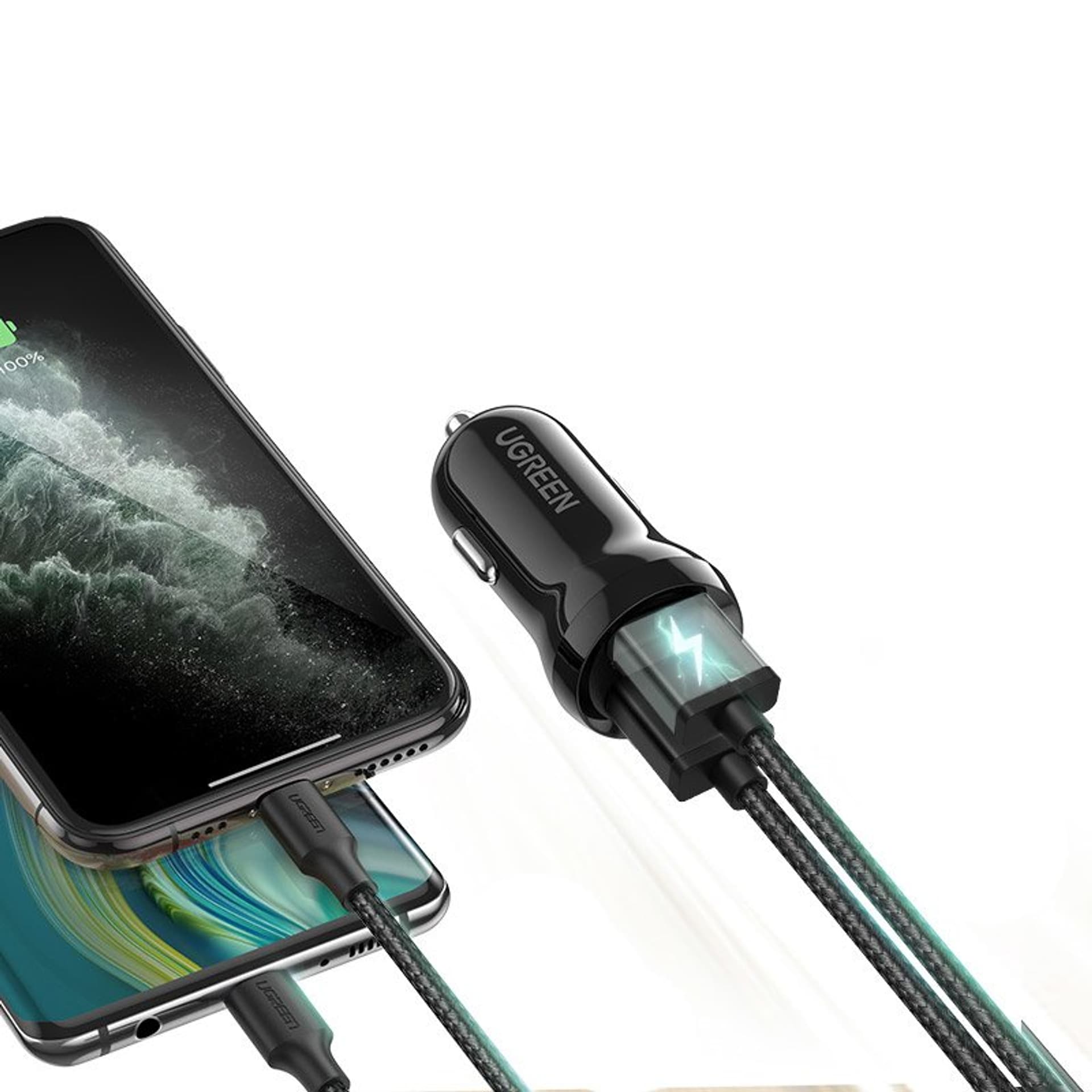 

Ugreen ładowarka samochodowa 2x USB 24W 4,8 A (2x 2,4 A) czarny (50875)