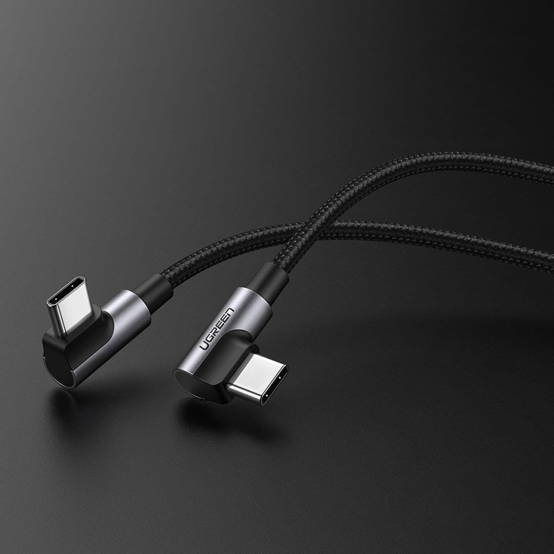 

Ugreen kątowy kabel przewód z bocznym wtykiem USB Typ C - USB Typ C Power Delivery Quick Charge FCP 3 A 1 m szary (70529 US323)