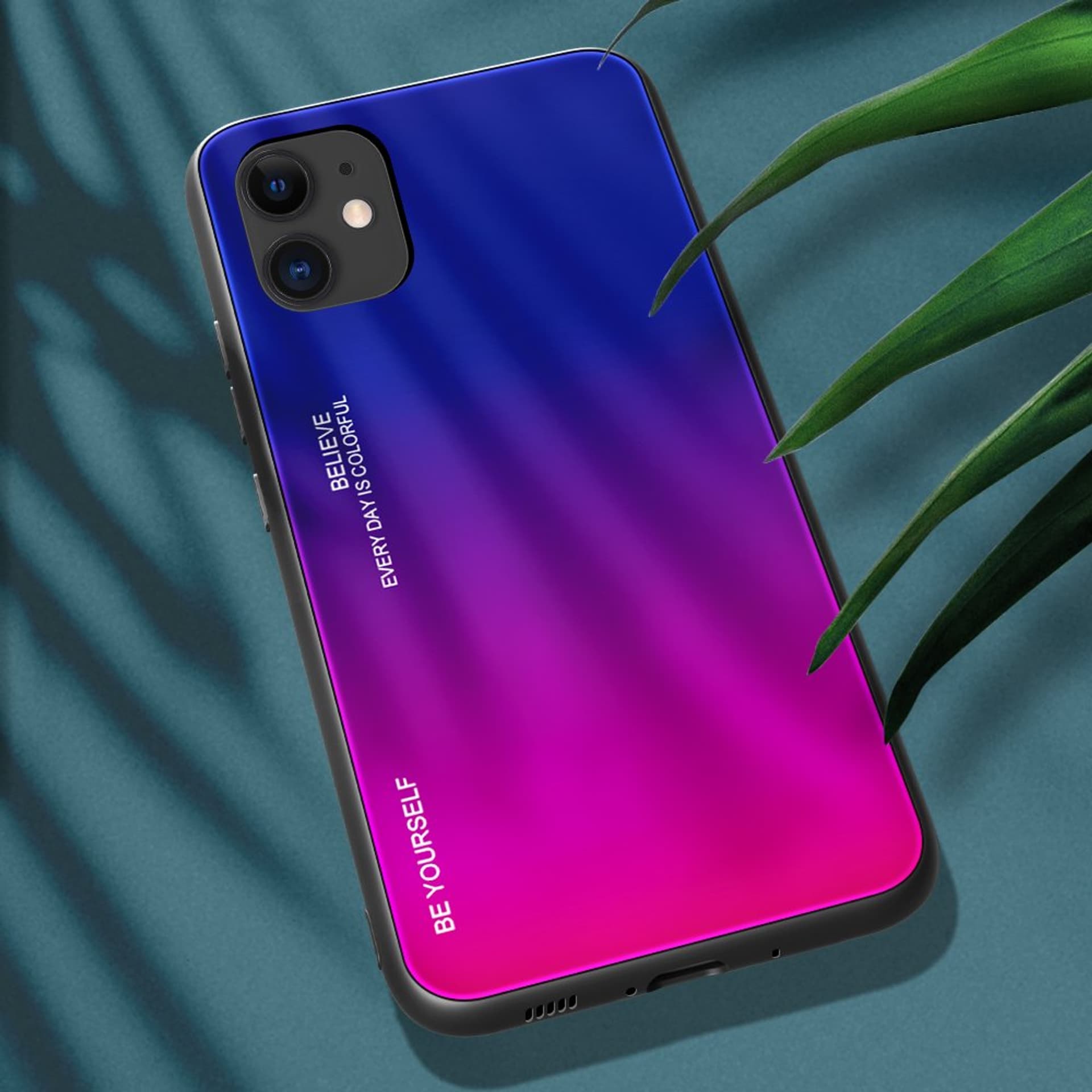 

Gradient Glass etui pokrowiec nakładka ze szkła hartowanego iPhone 12 mini różowo-fioletowy