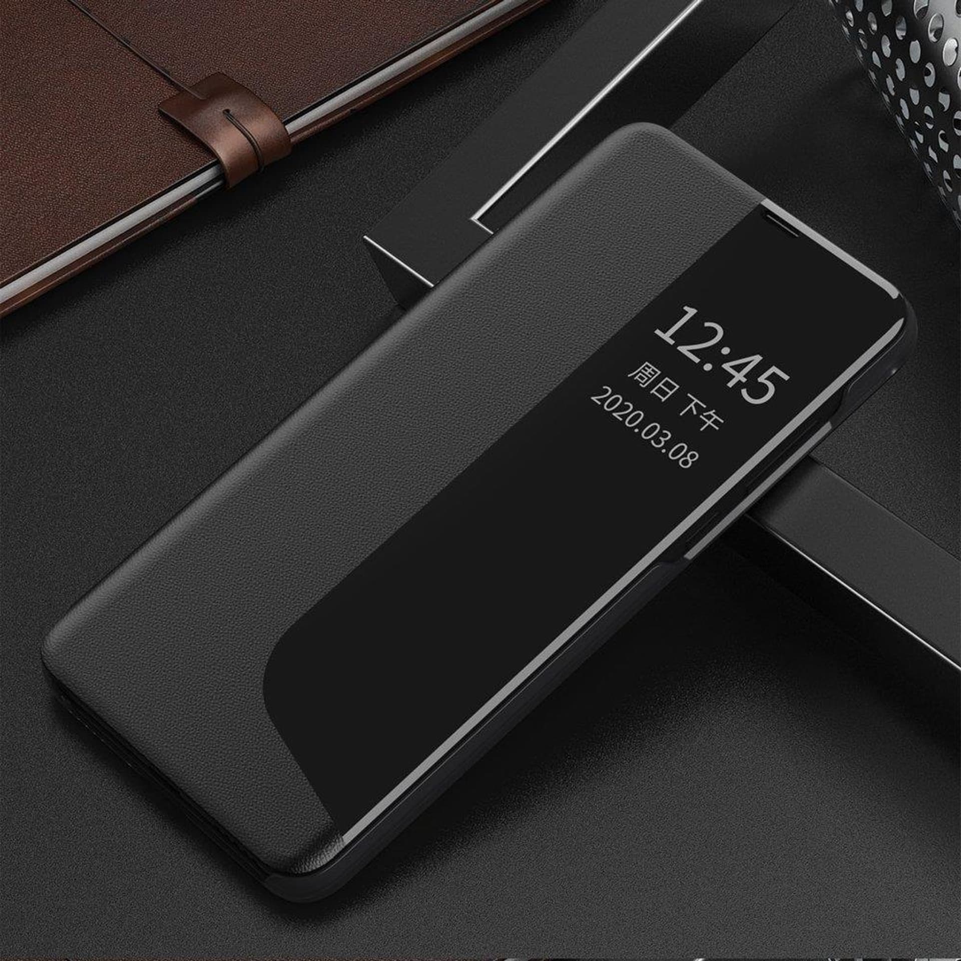 

Eco Leather View Case elegancki futerał etui z klapką i funkcją podstawki Huawei P40 Lite E czarny