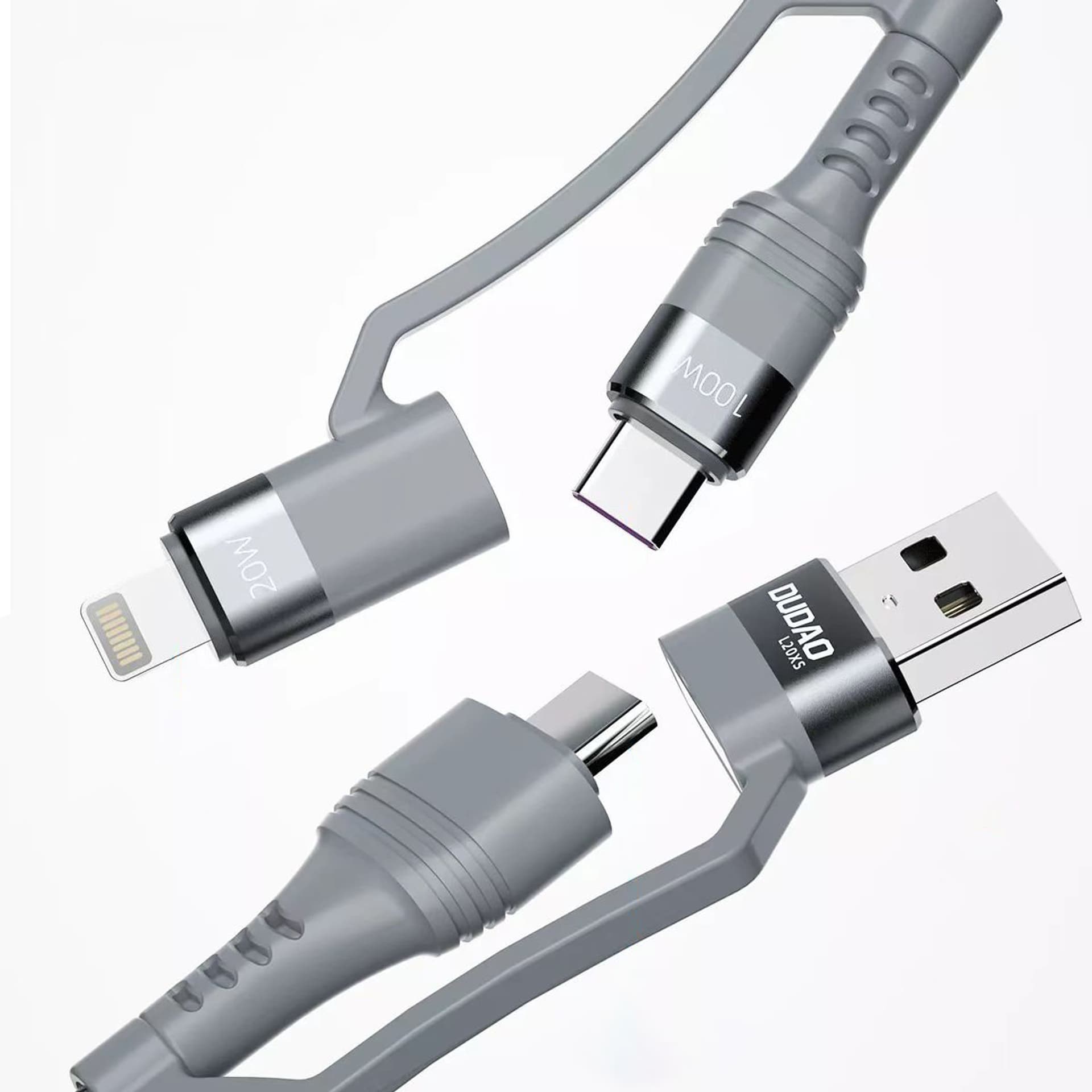 

Dudao kabel przewód 4w1 USB Typ C PD / USB - USB Typ C Power Delivery (100W) / Lightning (20W) 1m szary (L20XS)