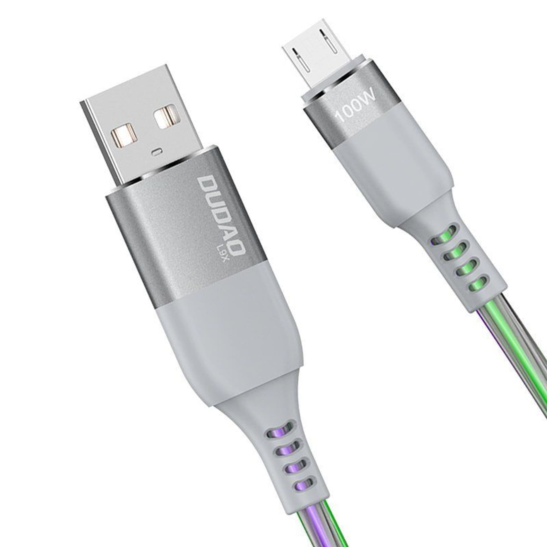 

Dudao świecący podświetlany kabel LED USB - micro USB 5 A 1 m szary (L9XM)
