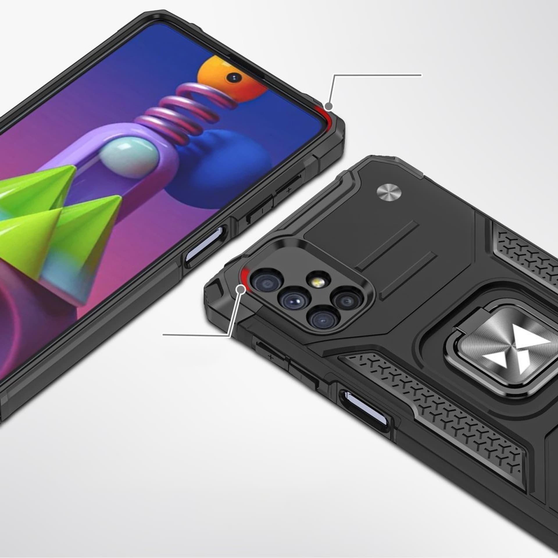 

Wozinsky Ring Armor pancerne hybrydowe etui pokrowiec + magnetyczny uchwyt Samsung Galaxy M51 czerwony