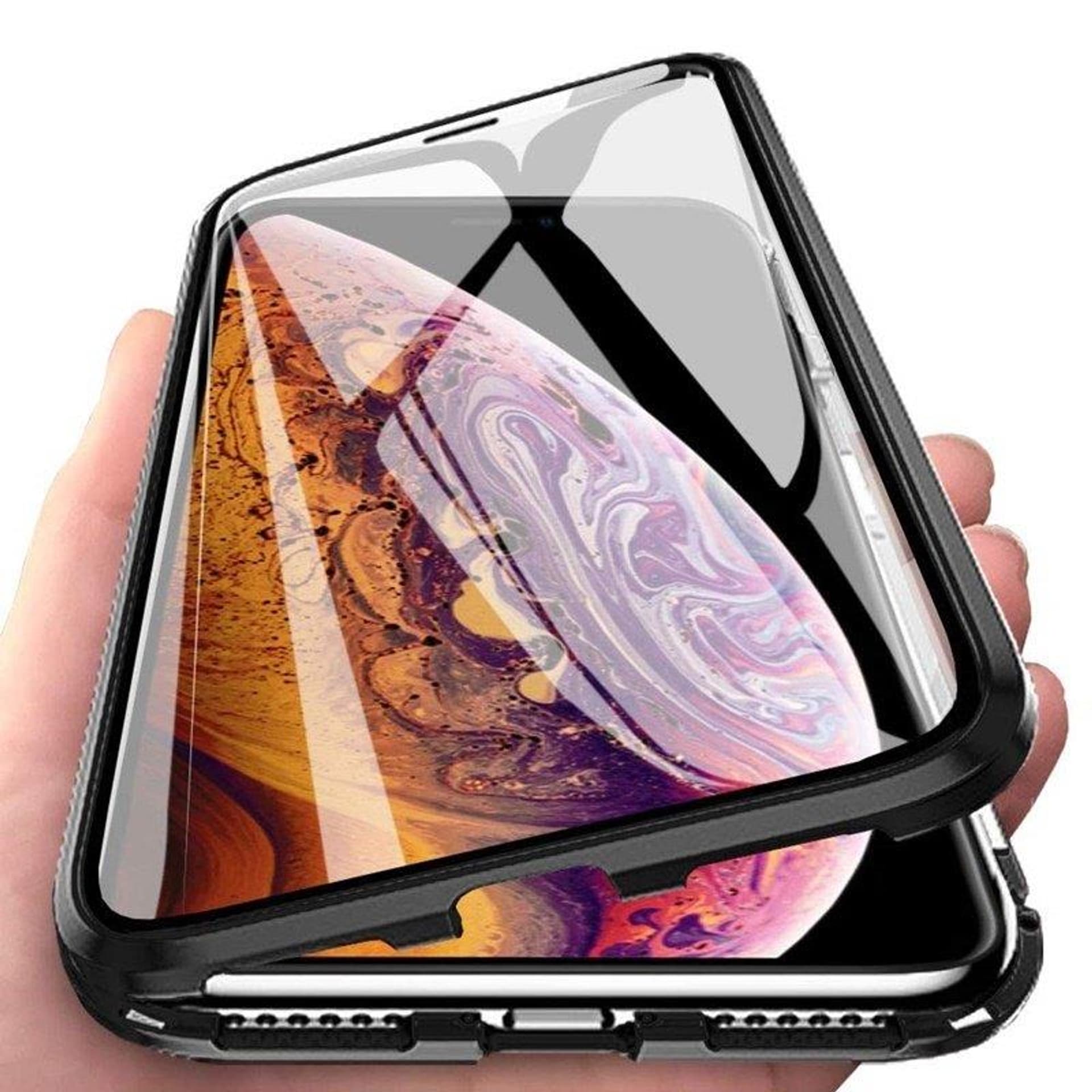

Wozinsky Full Magnetic Case magnetyczne etui 360 pokrowiec na przód i tył z wbudowanym szkłem iPhone 12 Pro Max czarno-przezroczysty