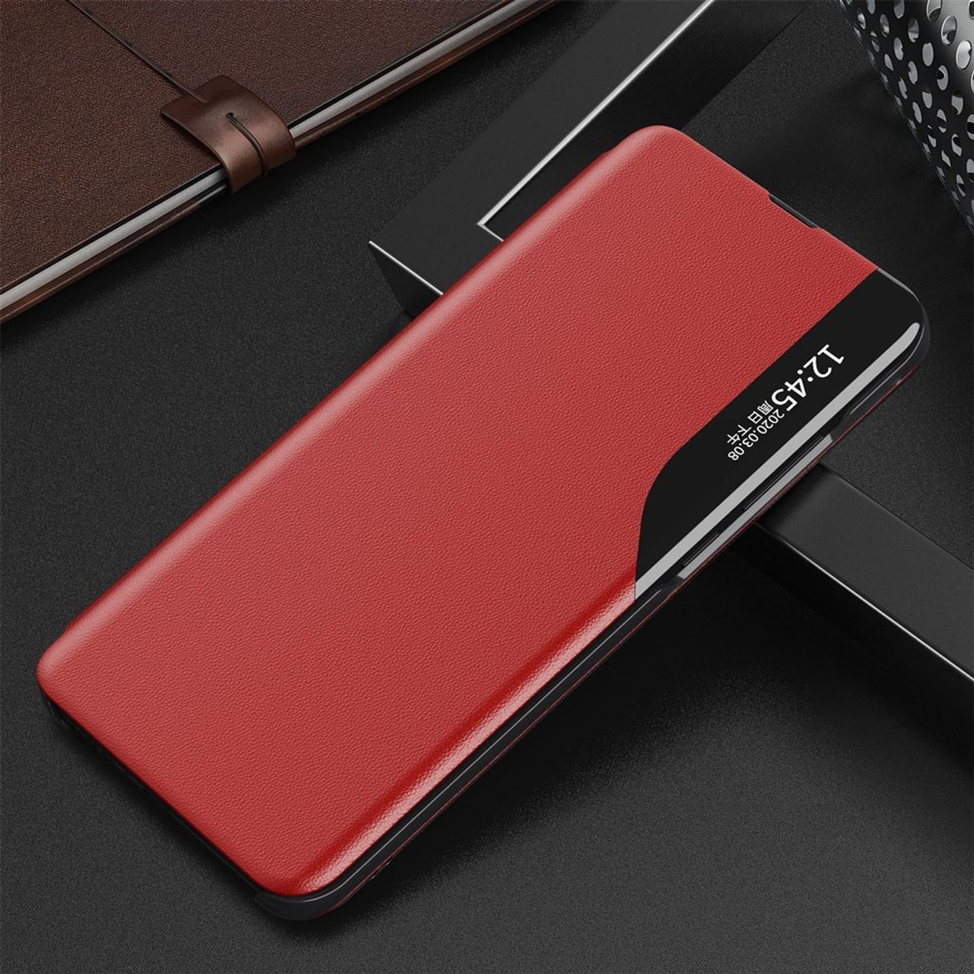 

Eco Leather View Case elegancki futerał etui z klapką i funkcją podstawki Samsung Galaxy S21+ 5G (S21 Plus 5G) czerwony, S21 plus 5g) czerwon