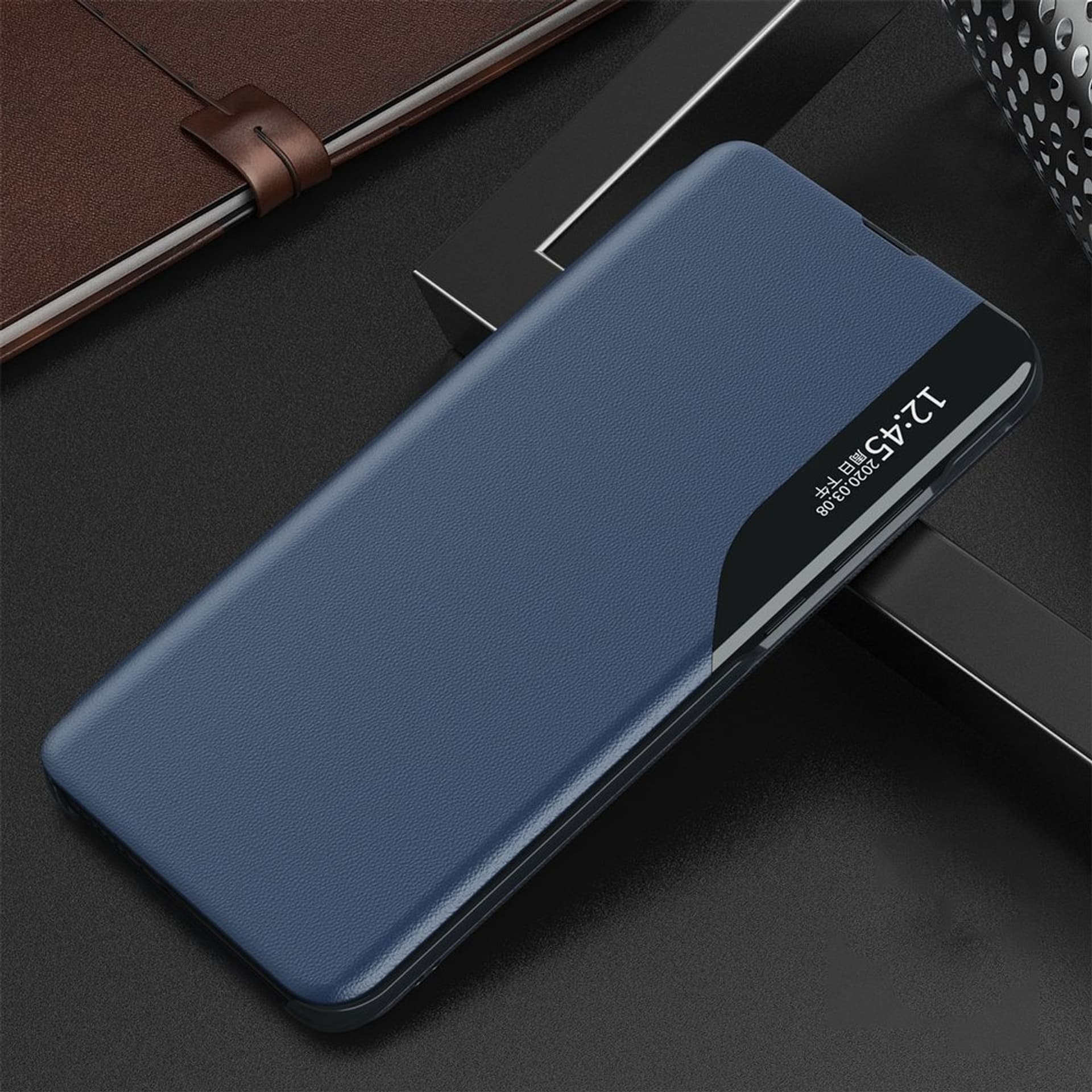 

Eco Leather View Case elegancki futerał etui z klapką i funkcją podstawki Samsung Galaxy A72 4G niebieski