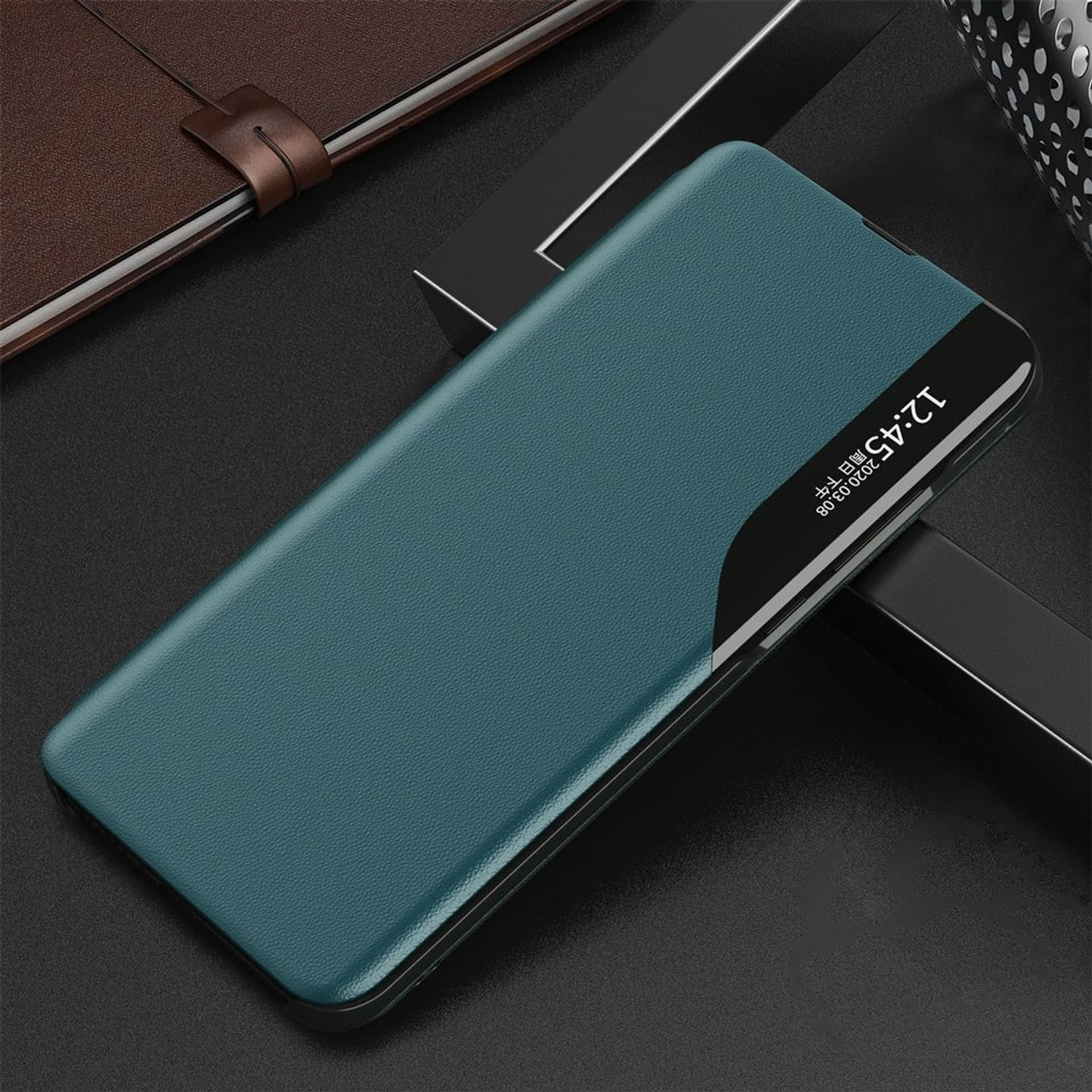 

Eco Leather View Case elegancki futerał etui z klapką i funkcją podstawki Samsung Galaxy A72 4G zielony