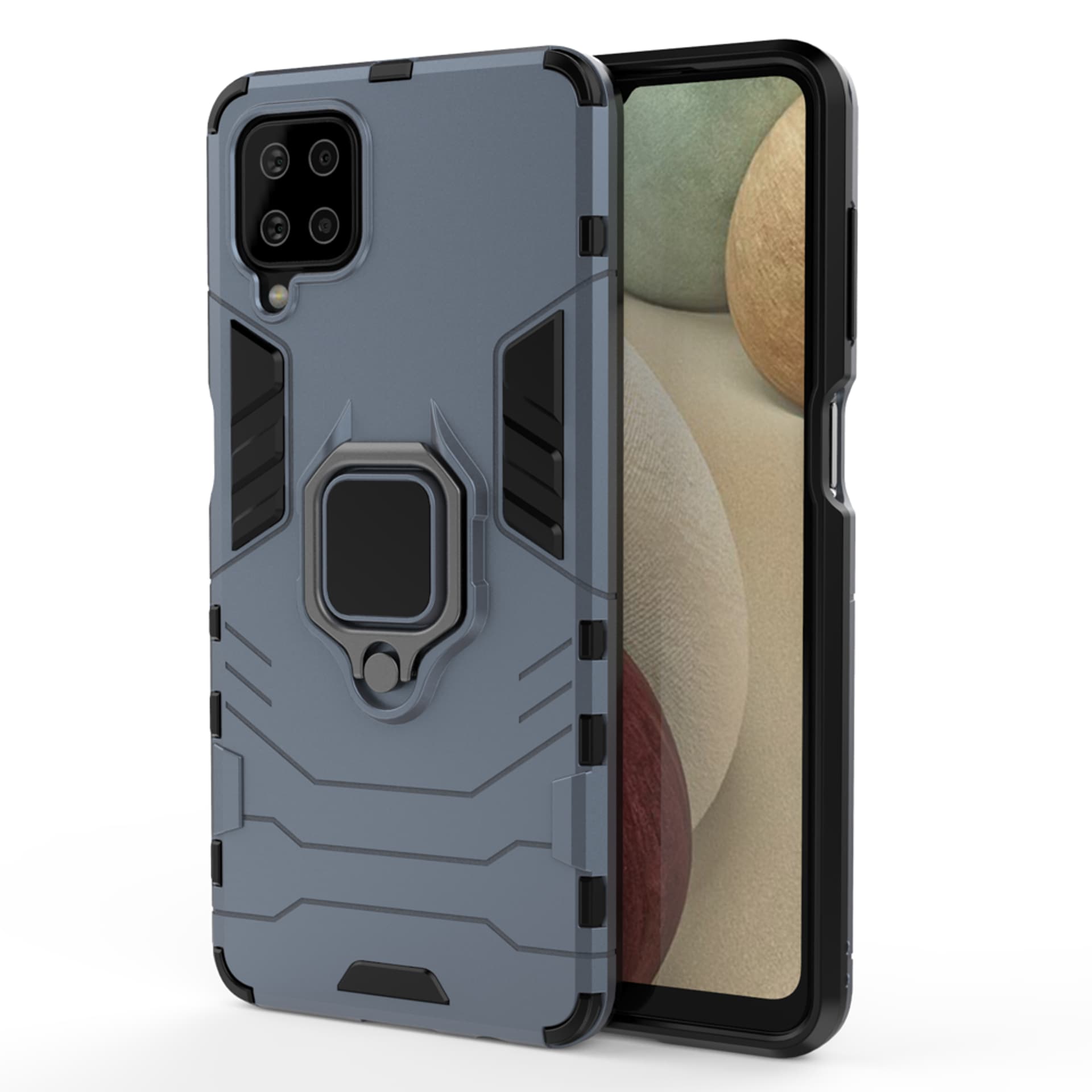

Ring Armor pancerne hybrydowe etui pokrowiec + magnetyczny uchwyt Samsung Galaxy A12 / Galaxy M12 niebieski