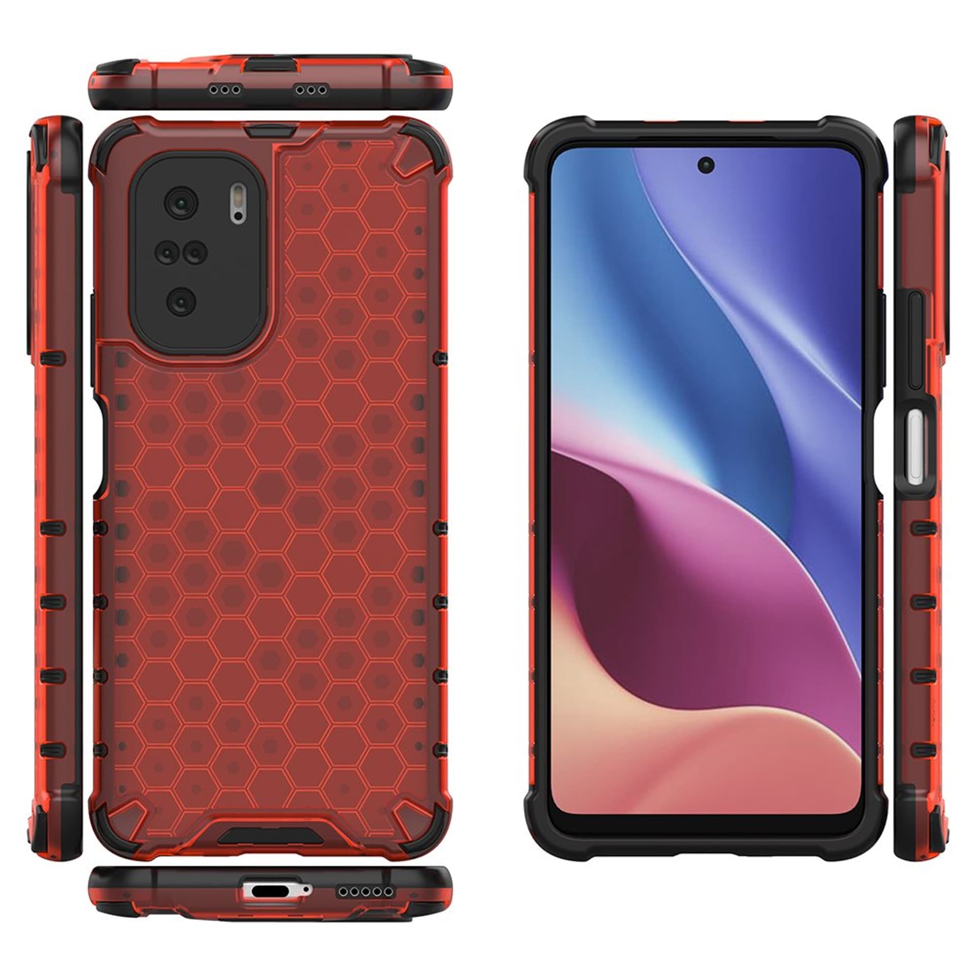 

Honeycomb etui pancerny pokrowiec z żelową ramką Xiaomi Redmi K40 Pro+ / K40 Pro / K40 / Poco F3 czerwony