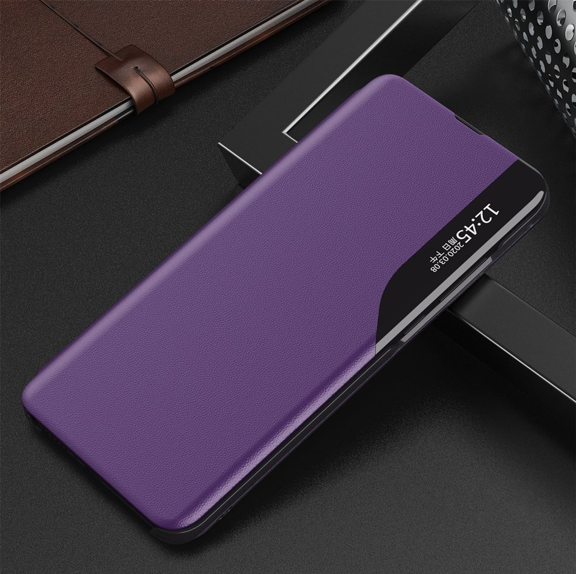 

Eco Leather View Case elegancki futerał etui z klapką i funkcją podstawki Xiaomi Redmi K40 Pro+ / K40 Pro / K40 / Poco F3 fioletowy