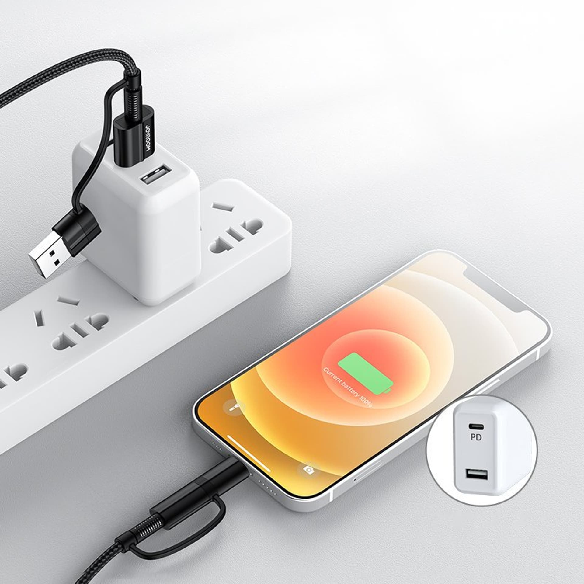 

Joyroom 4w1 kabel do szybkiego ładowania USB Typ C / USB - USB Typ C / Lithtning Quick Charge Power Delivery 3 A 60 W 1,2 m zielony (S-1230G3)