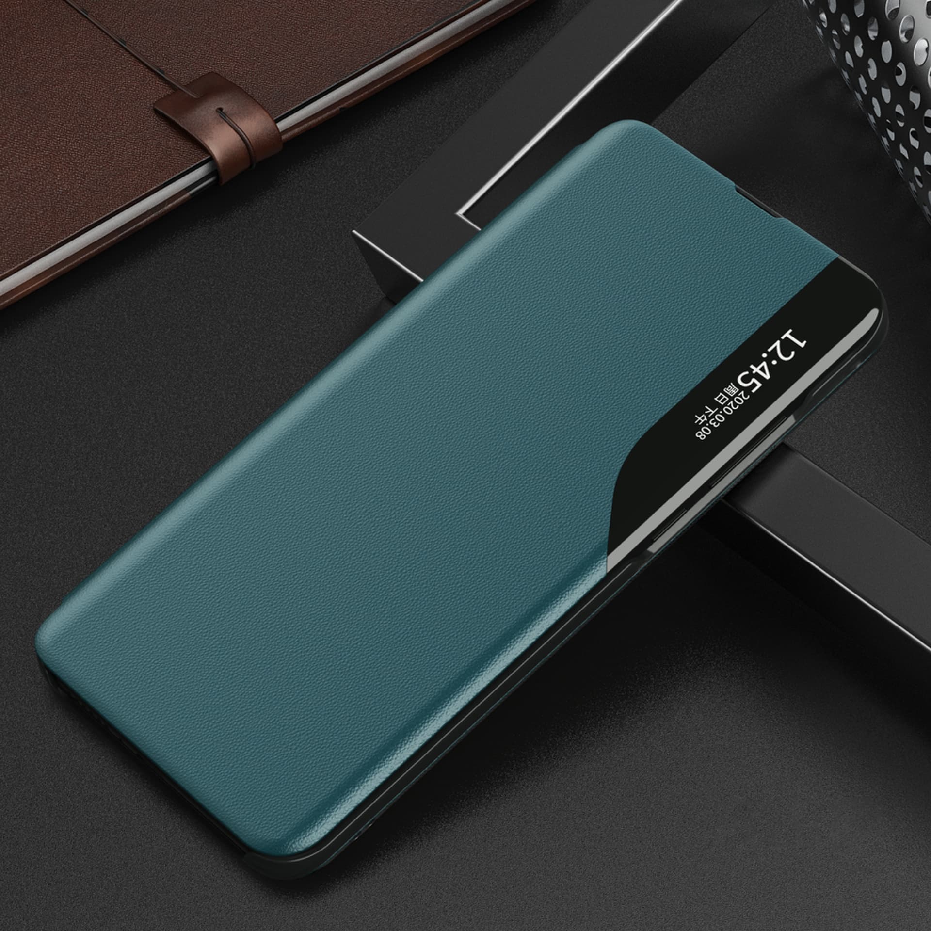 

Eco Leather View Case elegancki futerał etui z klapką i funkcją podstawki Samsung Galaxy A22 4G zielony