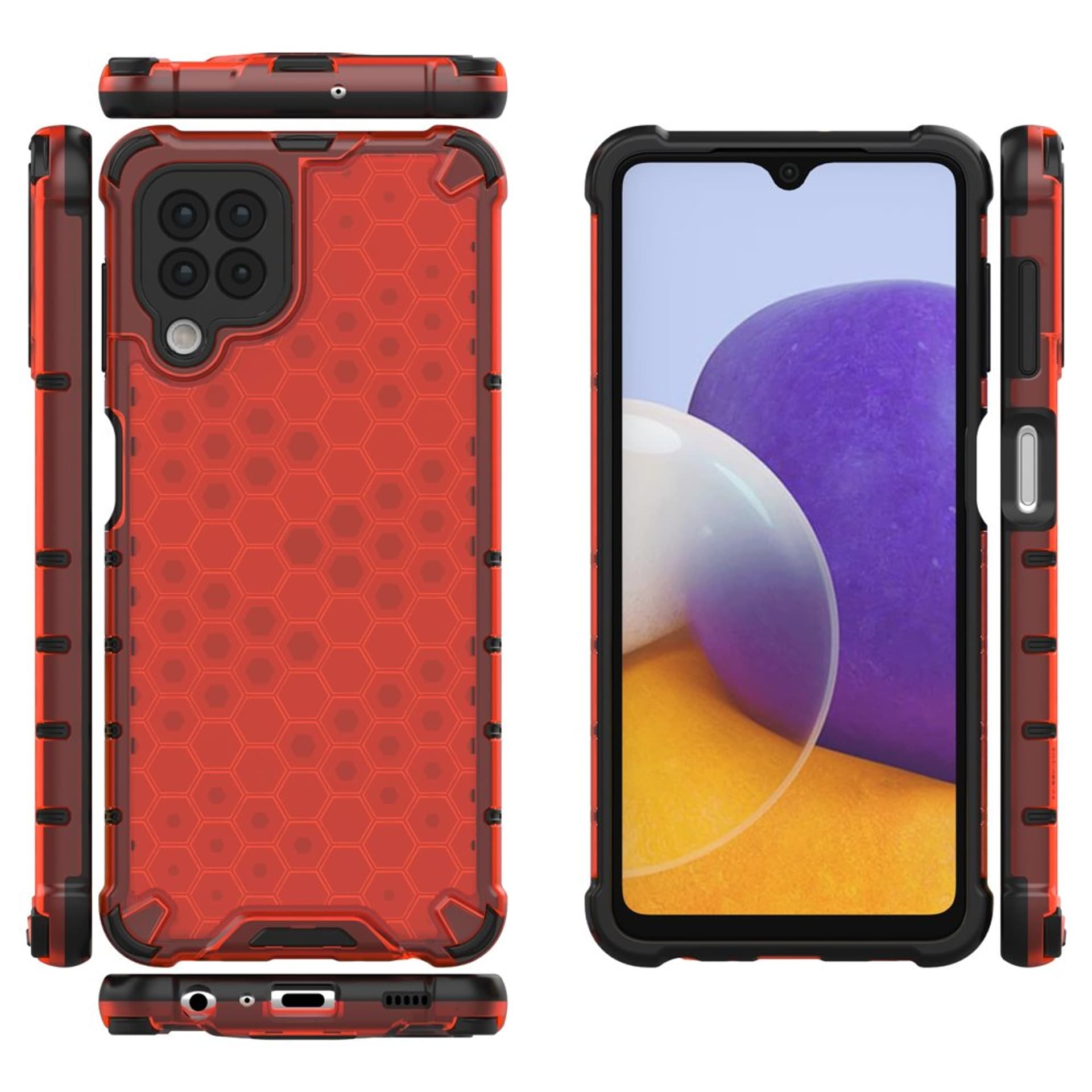 

Honeycomb etui pancerny pokrowiec z żelową ramką Samsung Galaxy A22 4G czerwony