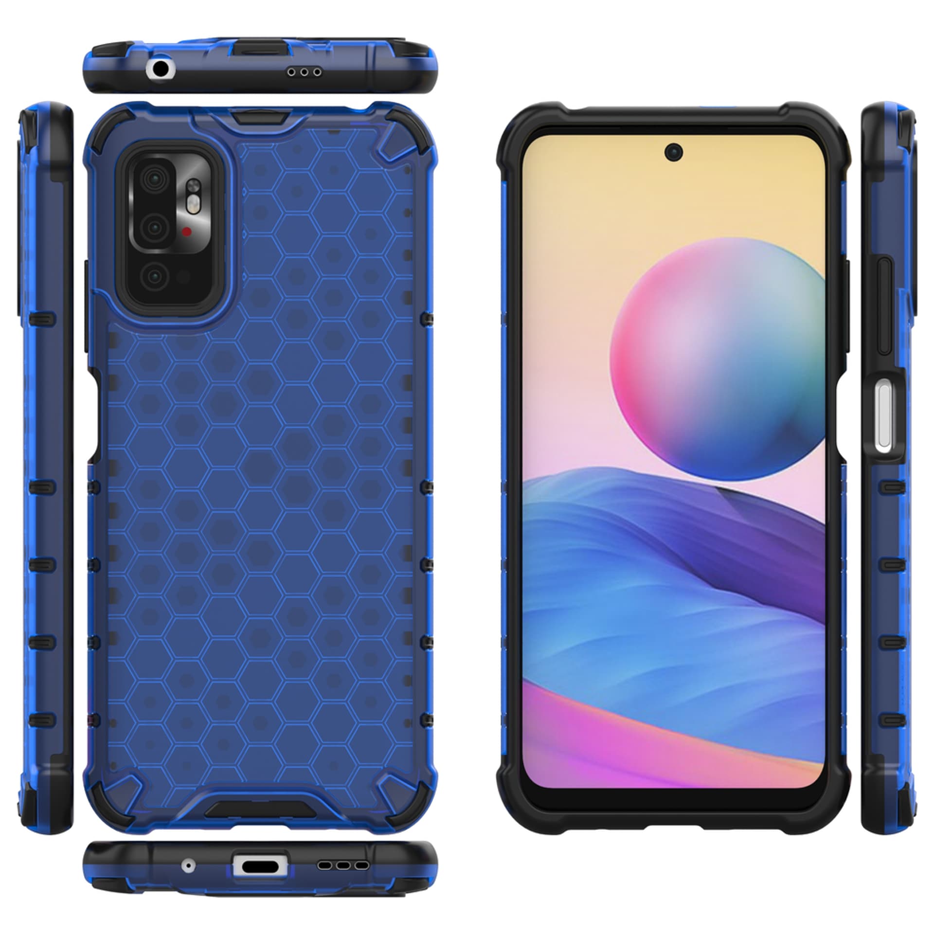 

Honeycomb etui pancerny pokrowiec z żelową ramką Xiaomi Redmi Note 10 5G / Poco M3 Pro niebieski