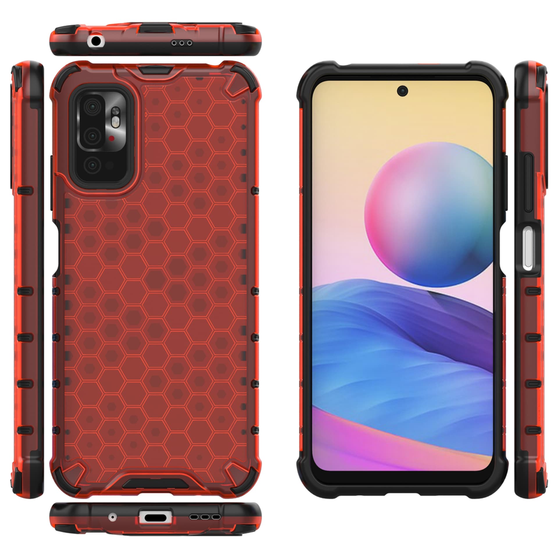 

Honeycomb etui pancerny pokrowiec z żelową ramką Xiaomi Redmi Note 10 5G / Poco M3 Pro czerwony