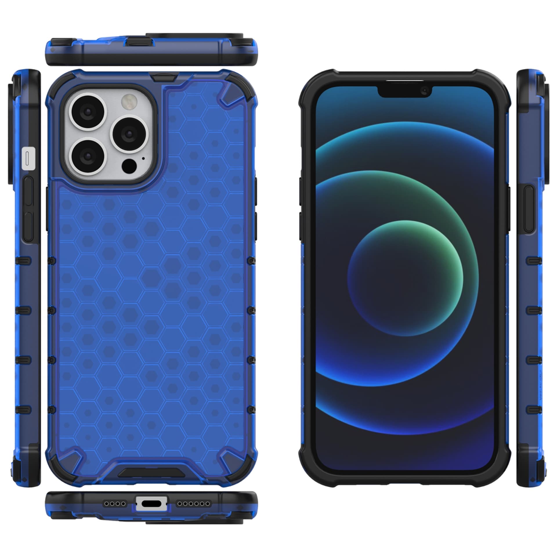 

Honeycomb etui pancerny pokrowiec z żelową ramką iPhone 13 Pro Max niebieski