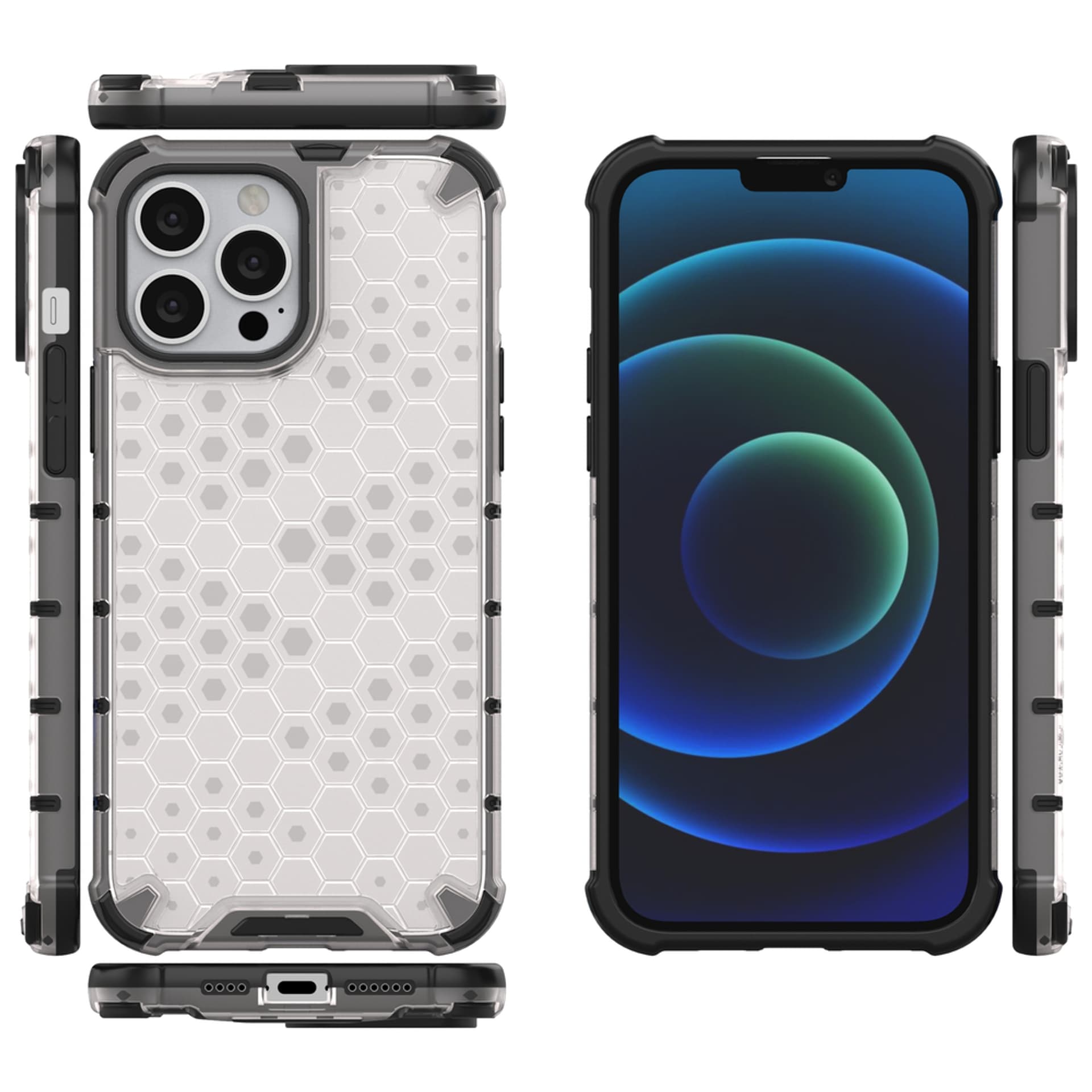 

Honeycomb etui pancerny pokrowiec z żelową ramką iPhone 13 Pro Max przezroczysty