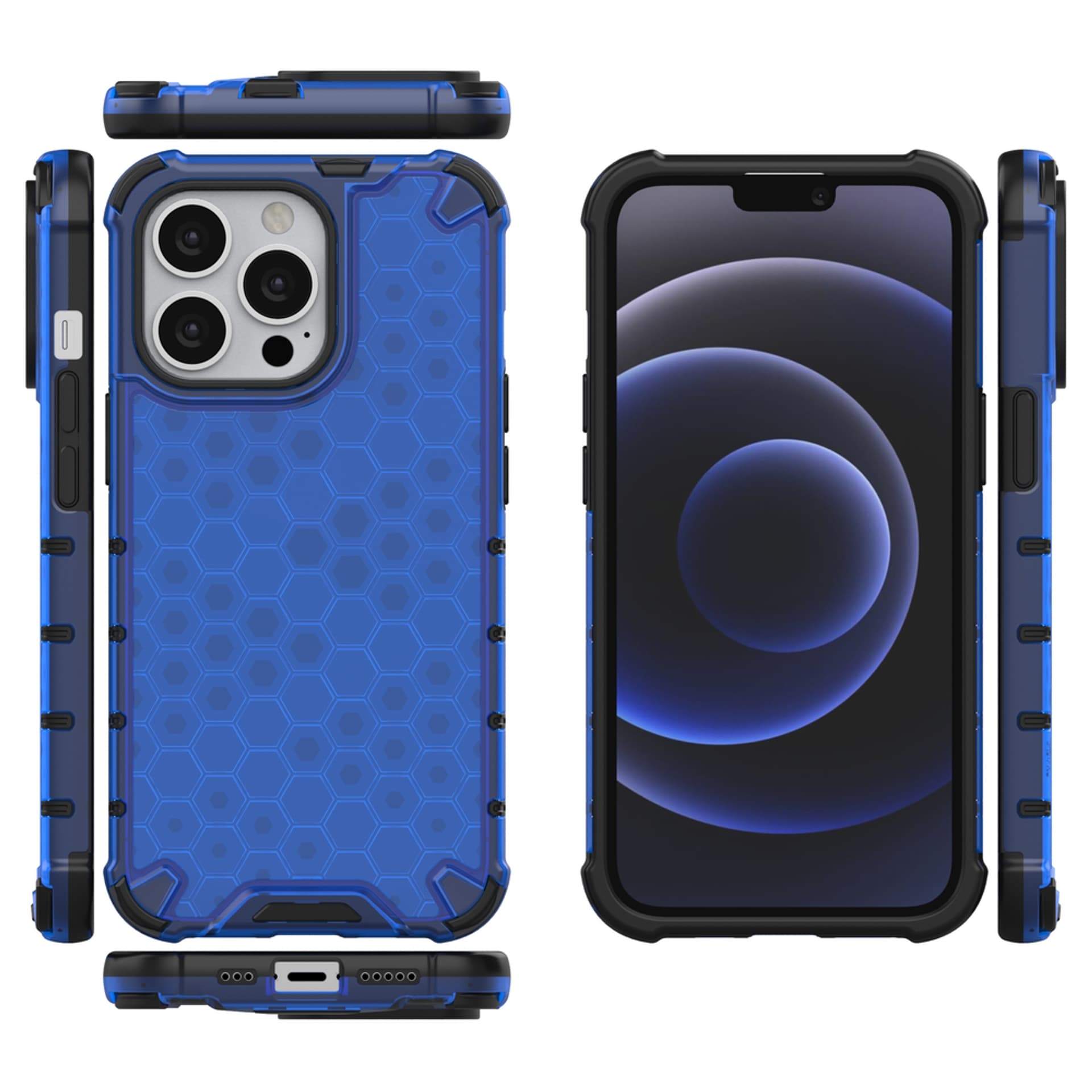 

Honeycomb etui pancerny pokrowiec z żelową ramką iPhone 13 Pro niebieski