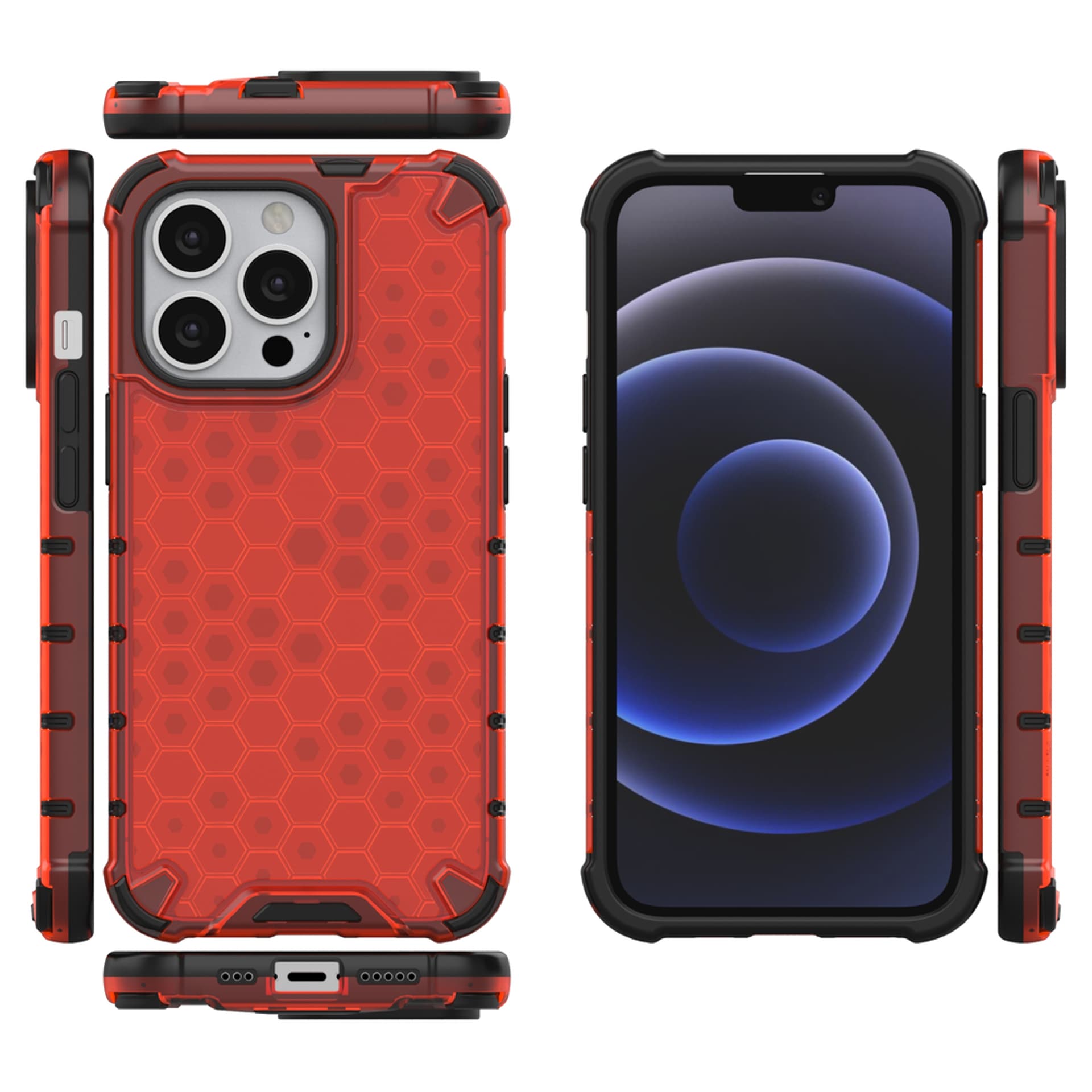 

Honeycomb etui pancerny pokrowiec z żelową ramką iPhone 13 Pro czerwony