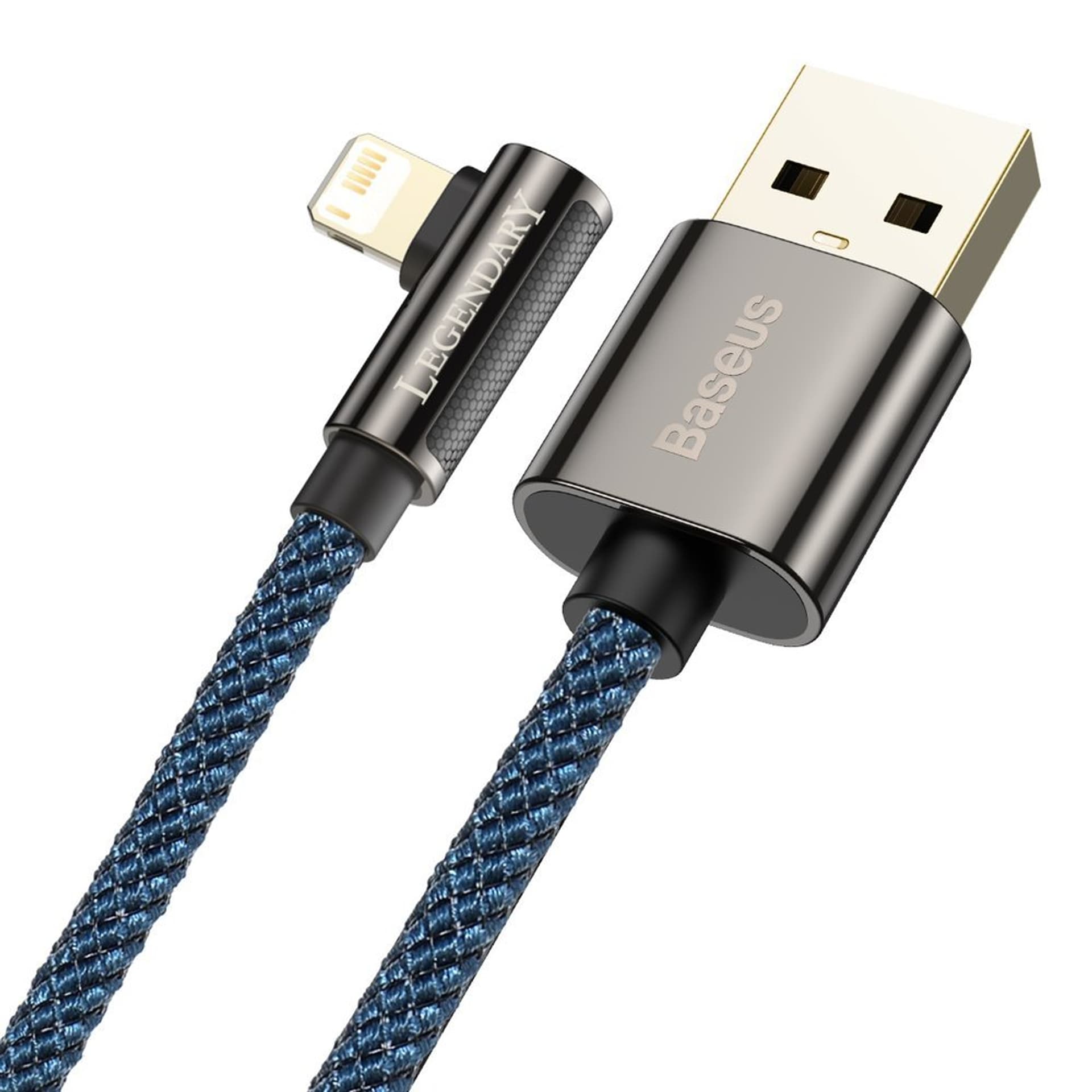 

Baseus Legendary kątowy nylonowy kabel przewód USB - Lightning dla graczy 2,4A 2m niebieski (CACS000103)