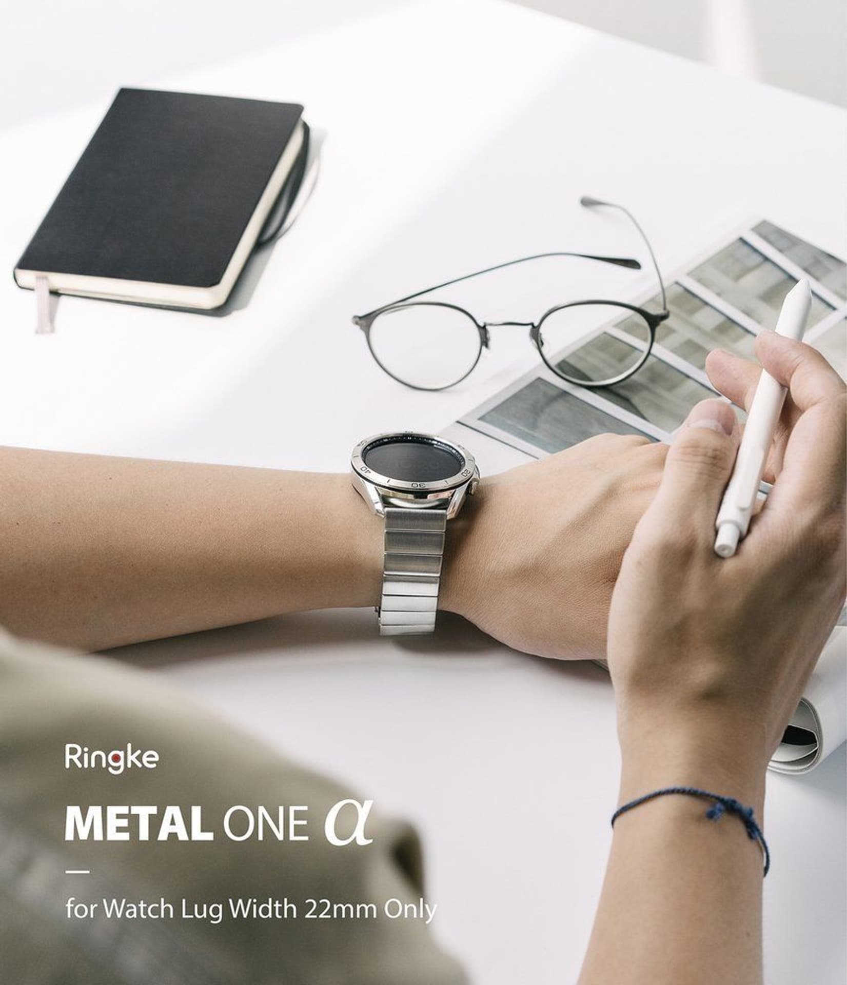 

Ringke Metal One α pasek metalowa bransoleta bransoletka na zegarek smartwatch Samsung Galaxy Watch 3 45mm srebrny (GW-COM-B-22-03)