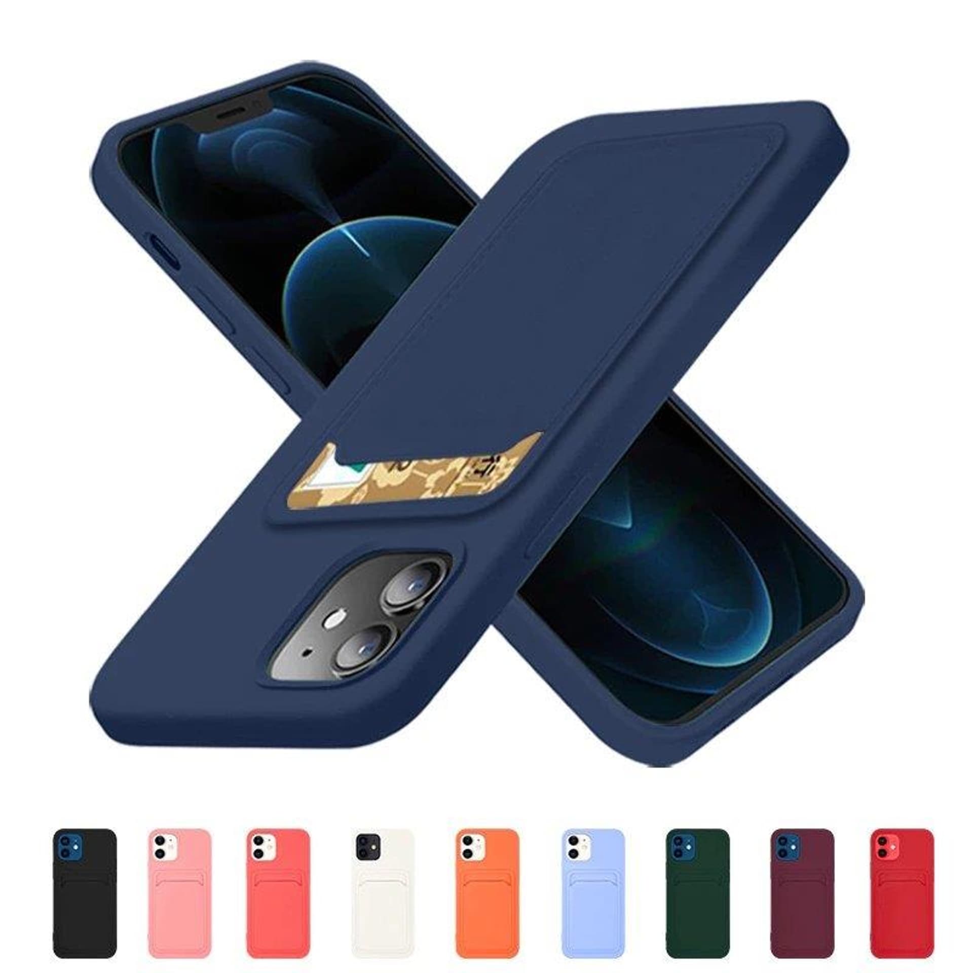 

Card Case silikonowe etui portfel z kieszonką na kartę dokumenty do iPhone 11 Pro Max granatowy