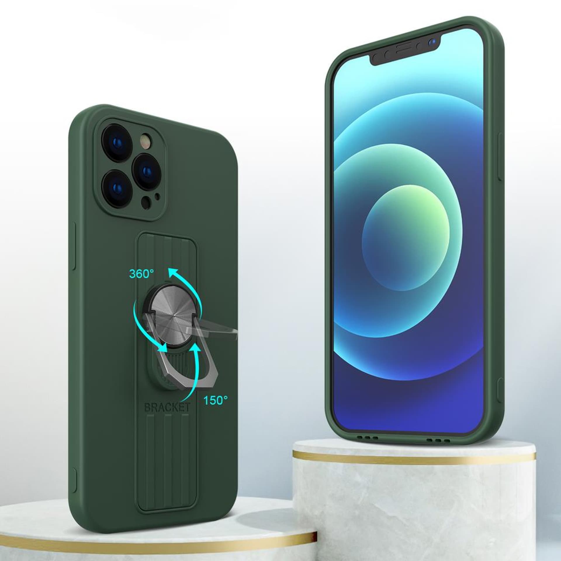 

Ring Case silikonowe etui z uchwytem na palec i podstawką do Samsung Galaxy A22 4G miętowy