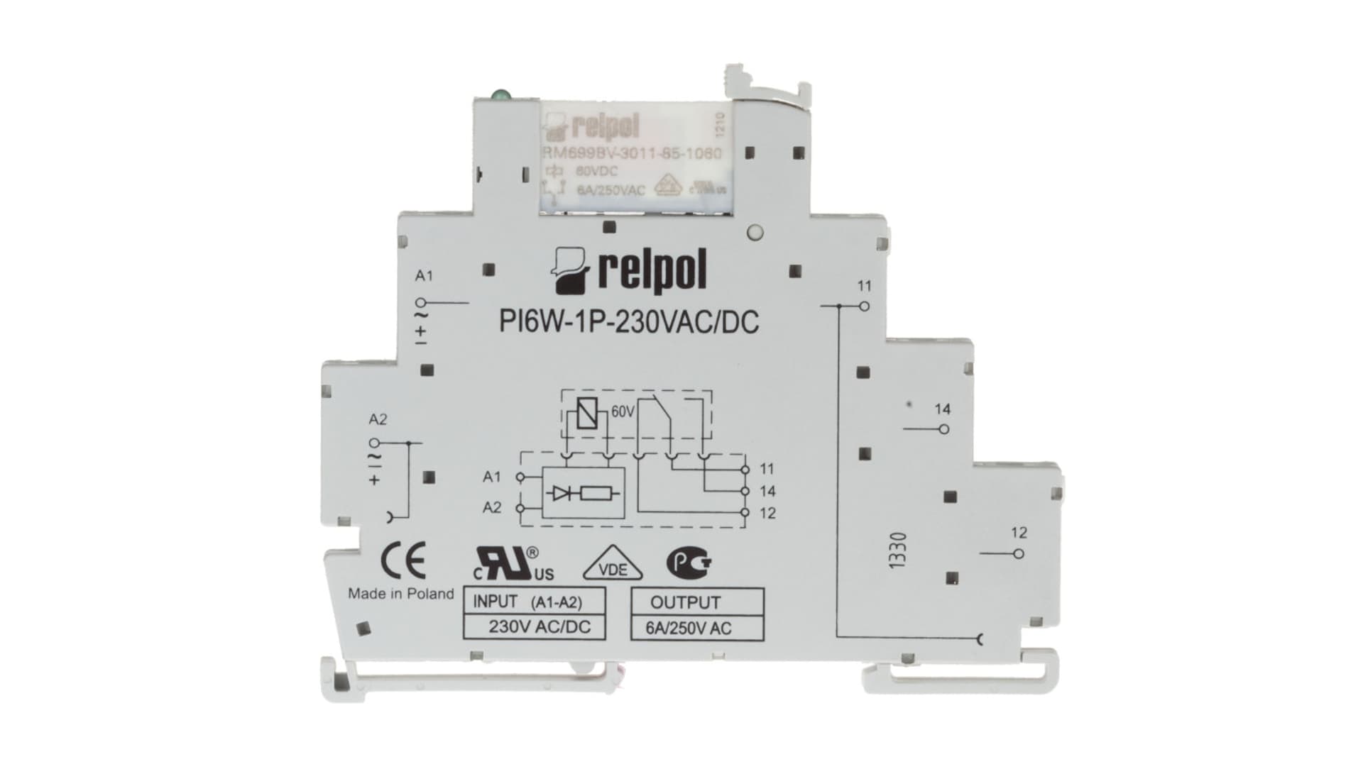 

Przekaźnik interfejsowy 1P 6A 230V AC/DC AgSnO2 PIR6W-1P-230VAC/DC 858609